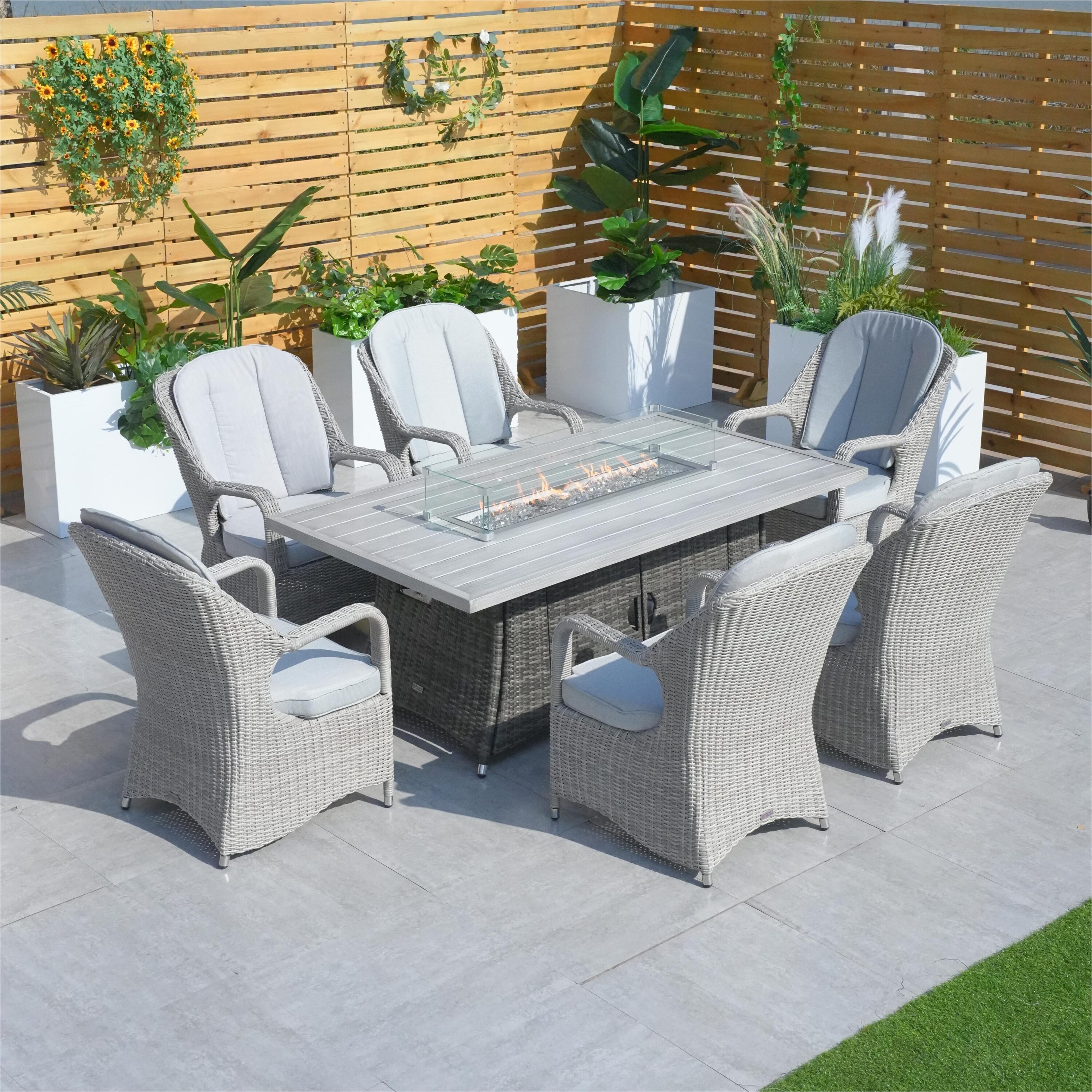 Direct Wicker DWG-06RA009HL-GR 7 -Piece Wicker Patio Conversation Set with Gray Cushions