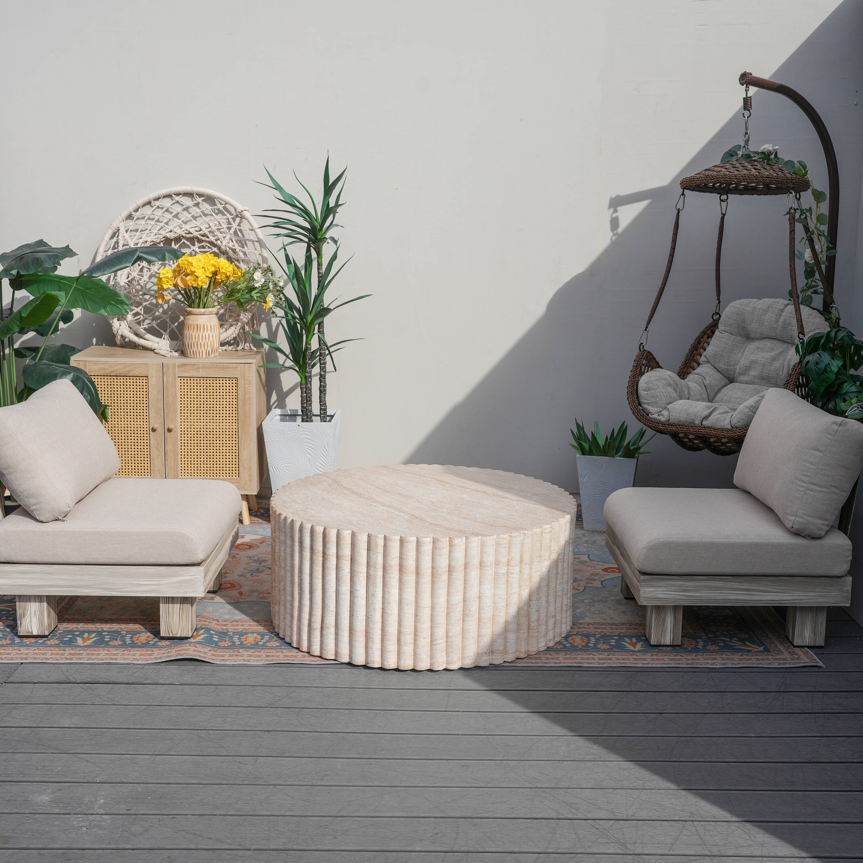 Direct Wicker DWS-22510&24934TA 3 -Piece 2 Patio Sofa Conversation Set with Beige Cushions