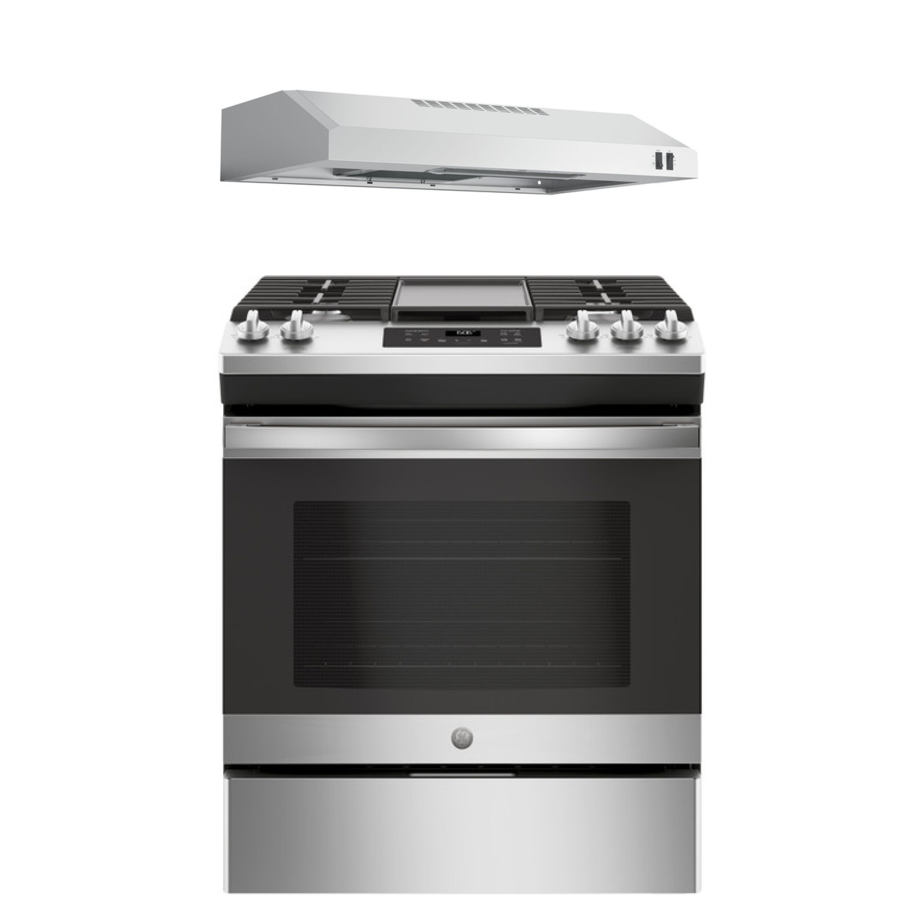 GE Crisp Mode 30-in 5 Burners 5.3-cu ft Slide-in Natural Gas Range (Stainless Steel)