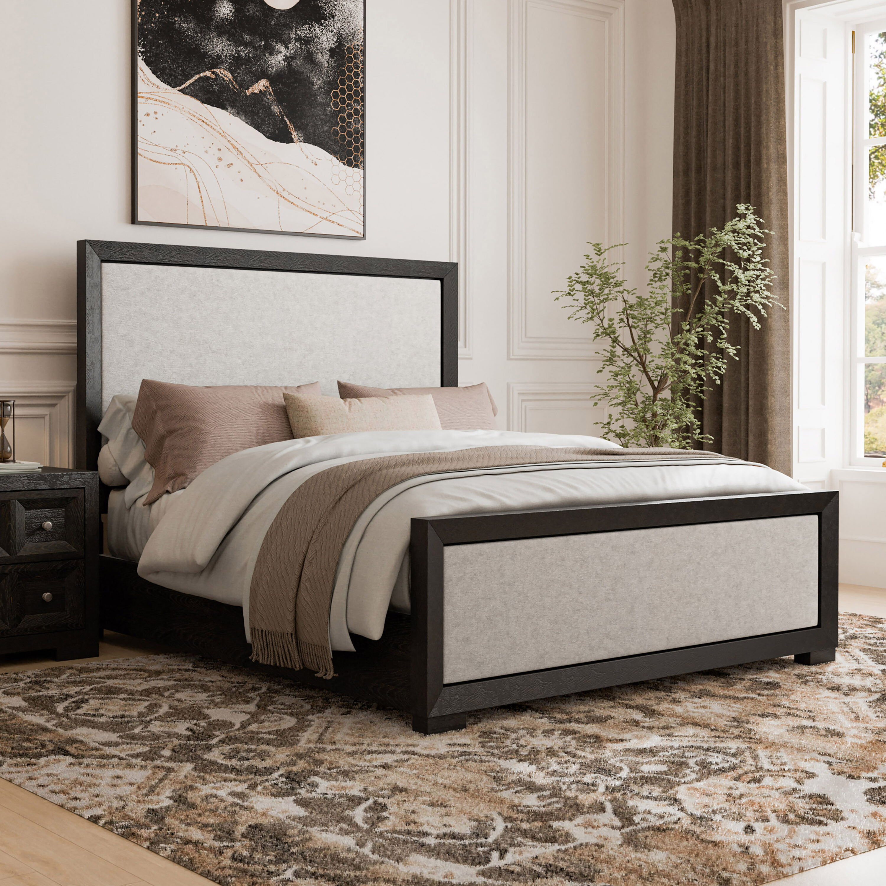 Furniture of America King Weathered Black Wood Panel Bed with Headboard