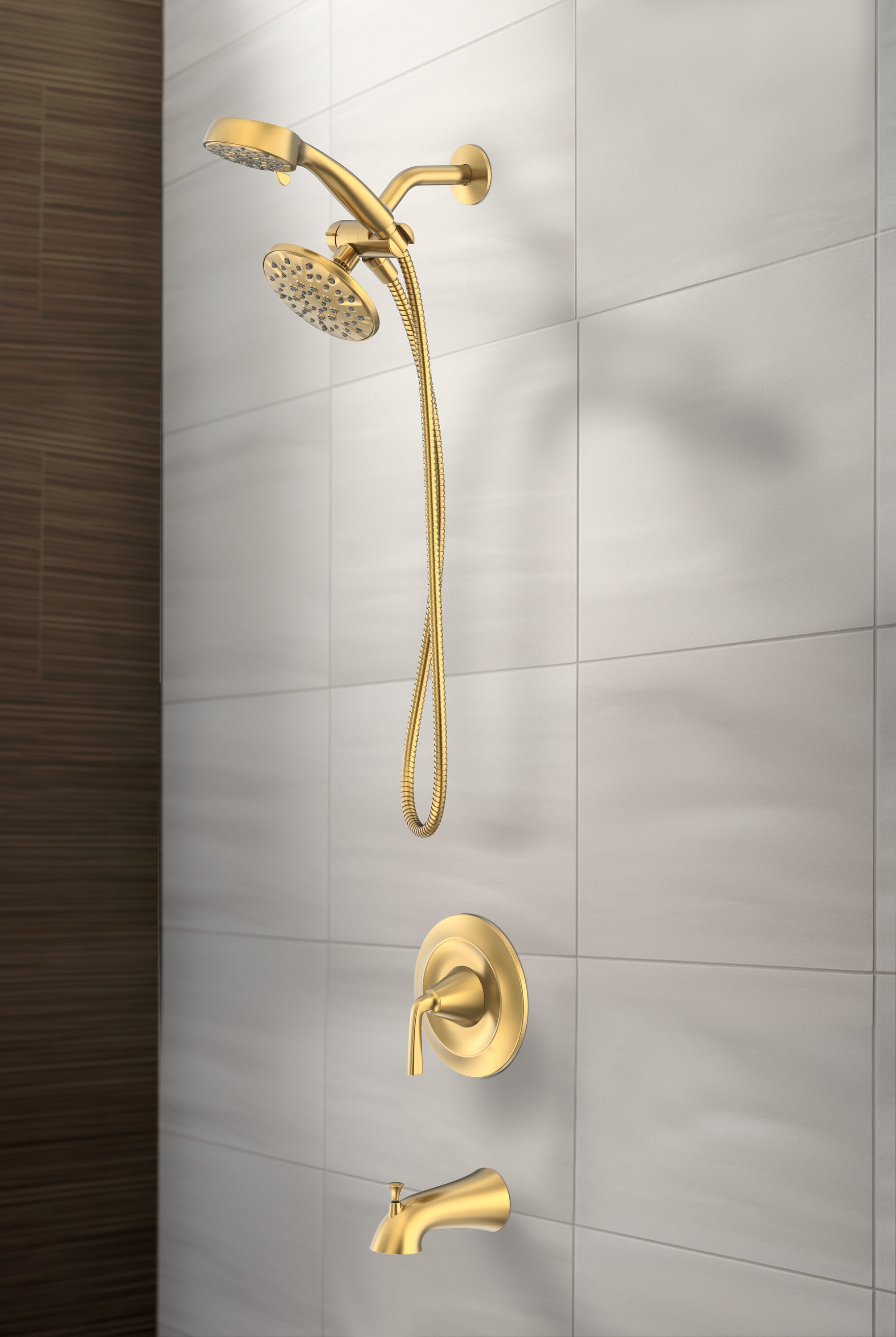 allen + roth 873X-1E4408 Mullen Brushed Gold 1-handle Multi-function 5.5-in Round Shower Faucet with Valve