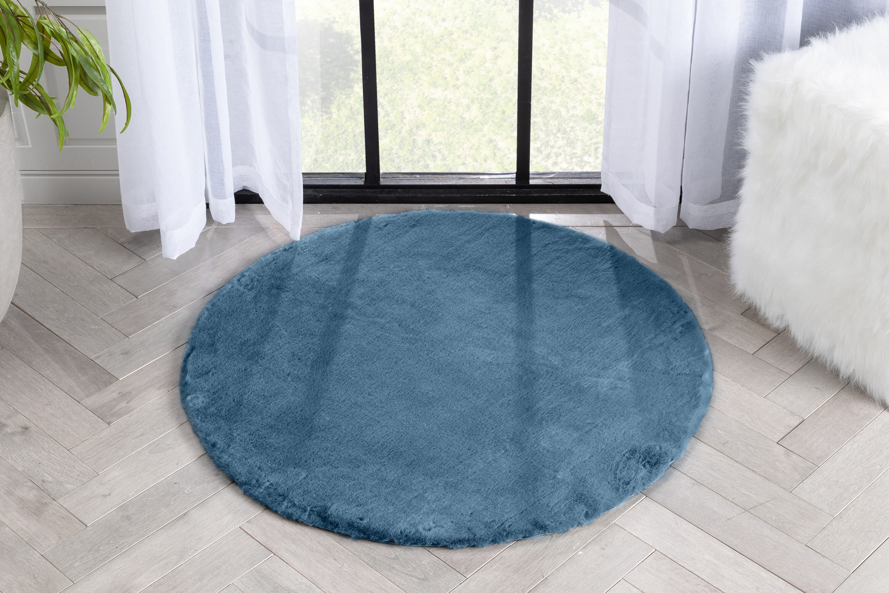 Well Woven OPA-14-3R Opal 3 x 3 (ft) Loomed Polyester Dark Blue Round Indoor Abstract Mid-Century Modern Area rug