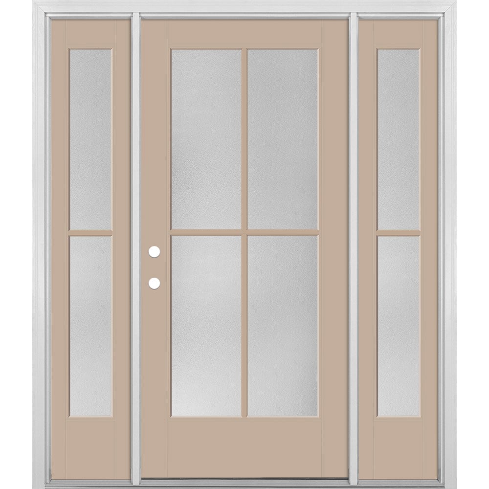 Masonite 1524232 60-in x 80-in x 4-9/16-in Fiberglass Full lite Right-hand inswing Sandy Shore Painted Prehung Front Door with Sidelights with Brickmould Insulating core