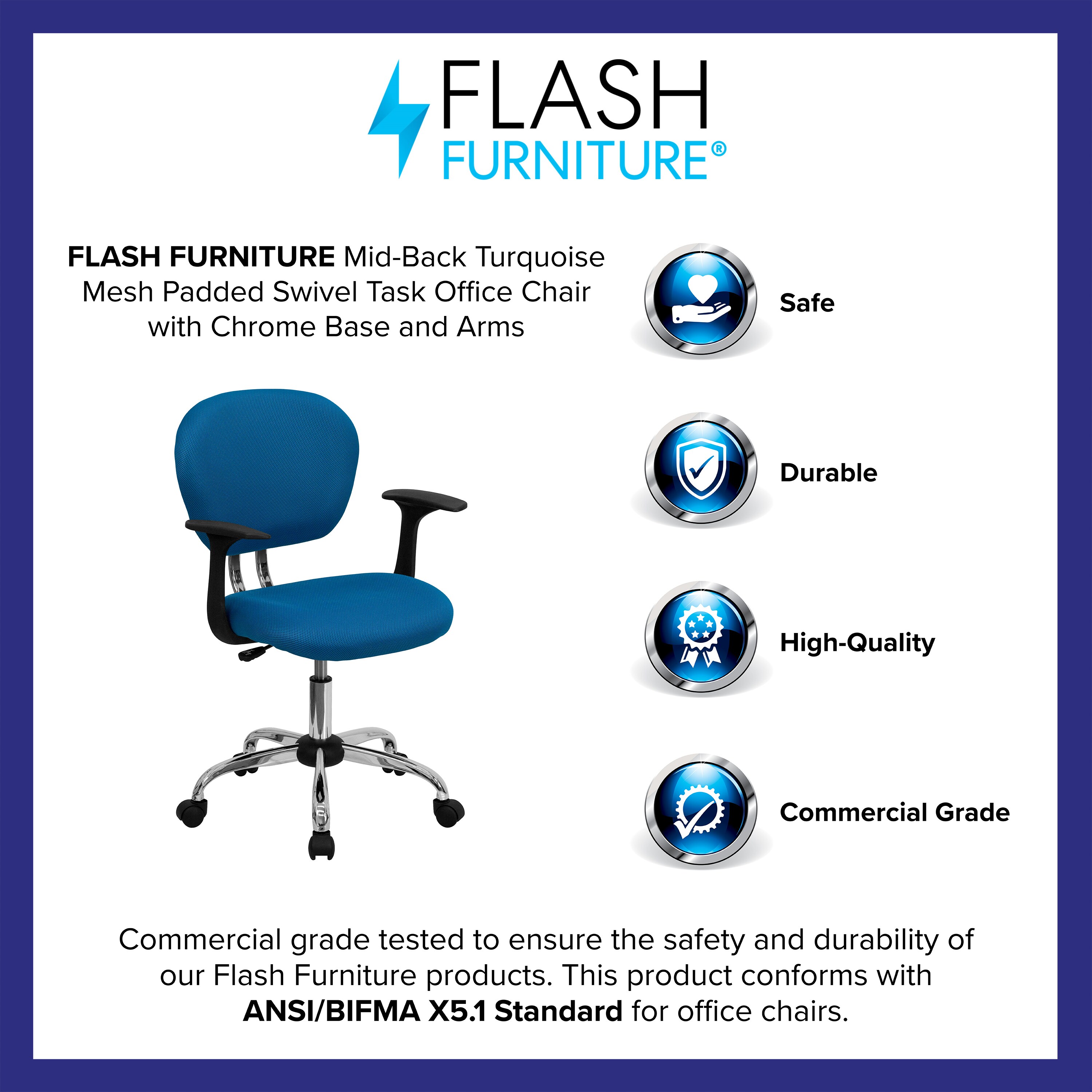 Turquoise Mid-Back Mesh Swivel Task Chair with Chrome Base