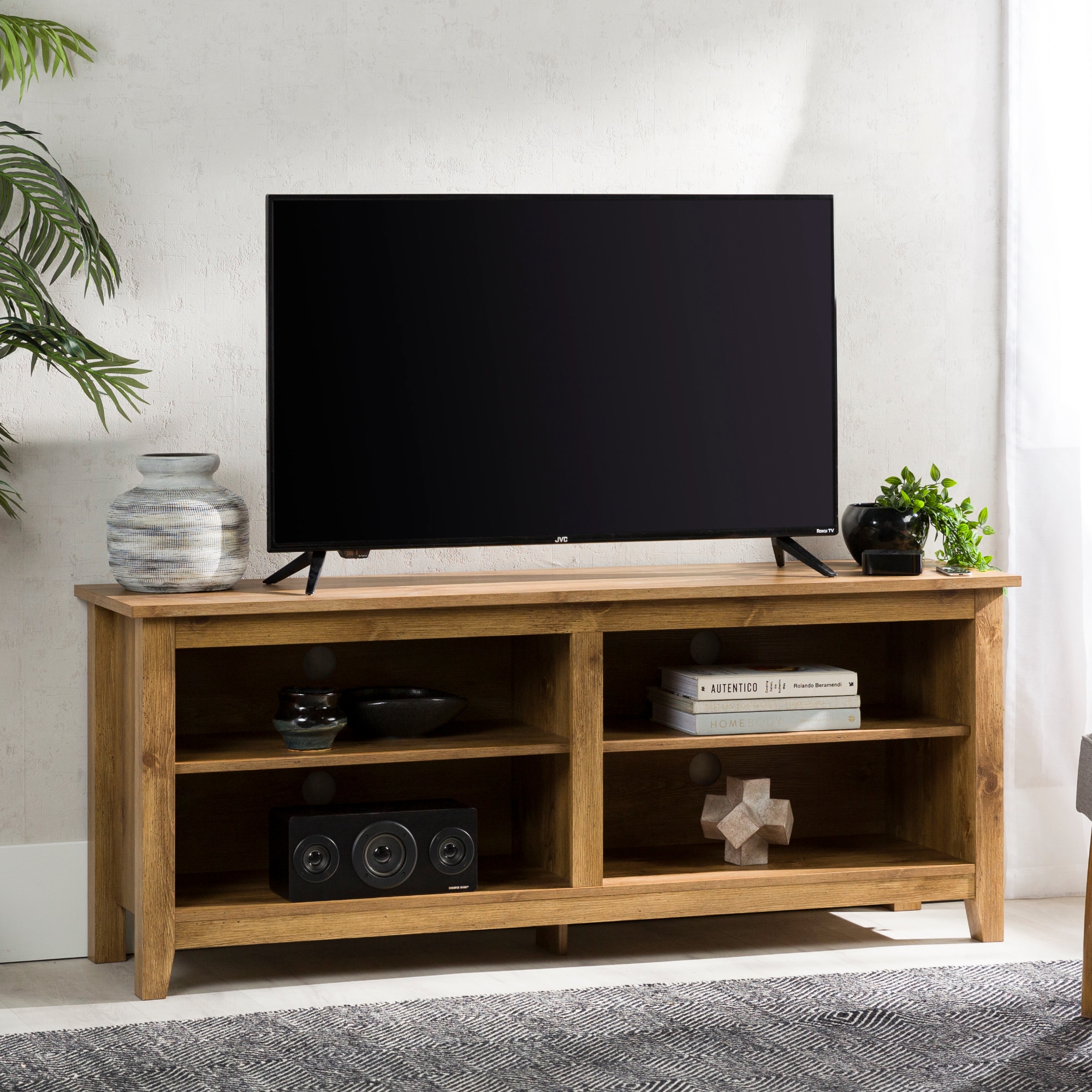 Walker Edison LW58CSPBW Transitional Barnwood TV stand ( Accommodates TVs up to 60-in )