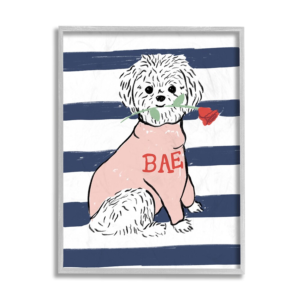 Stupell Industries AC-724-GFF-16X20 Romantic Bichon Puppy Pink Bae Sweater Daphne Polselli Framed 20-in H x 16-in W Print