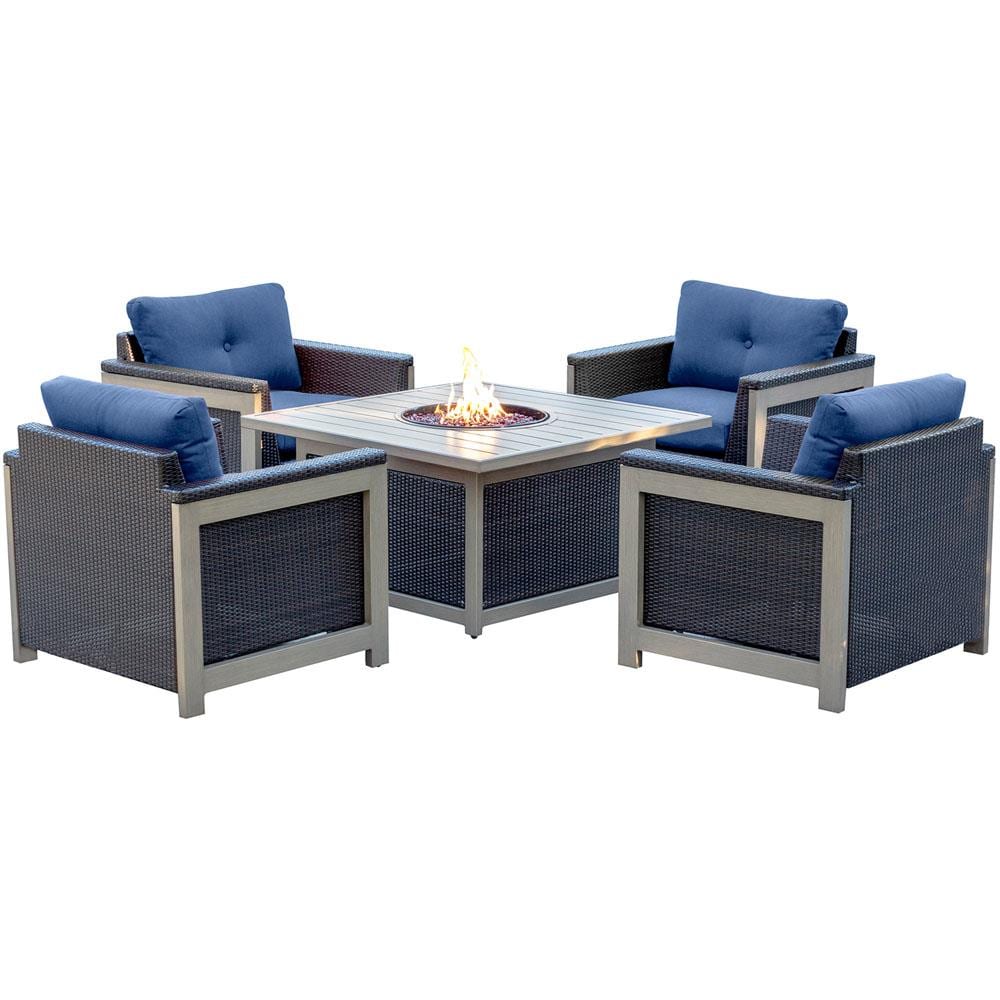 Hanover MNT5PCFPST-NVY Montana 5-Piece Patio Conversation Set with Blue Cushions