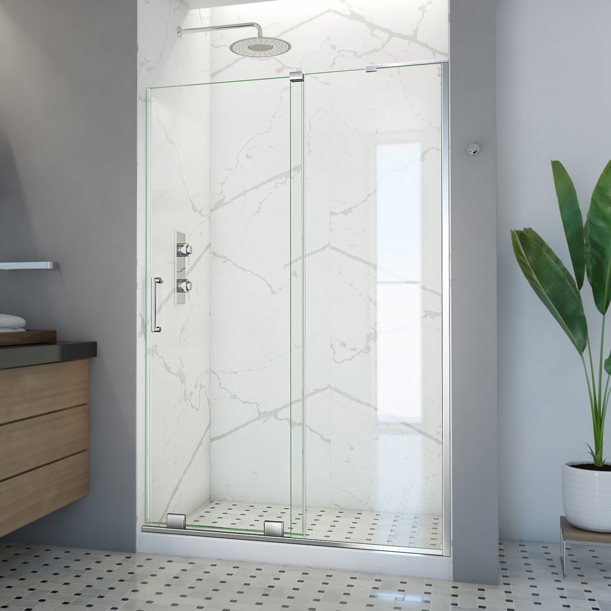 DreamLine SHDR-1948723R-01 Mirage-X Chrome 44-in to 48-in W x 72-in H Frameless Sliding Shower door 3/8-in Thick Clear Glass