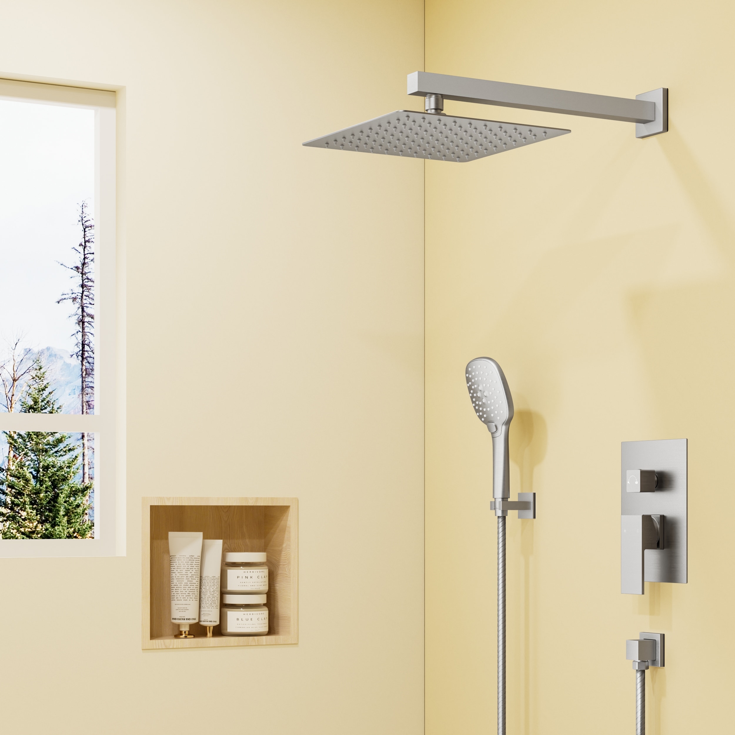 YAWWALK - 4-Spray Wall Mounted 10 in. Dual Fixed and Handheld Shower Head 2.5 GPM with 3-Modes in...