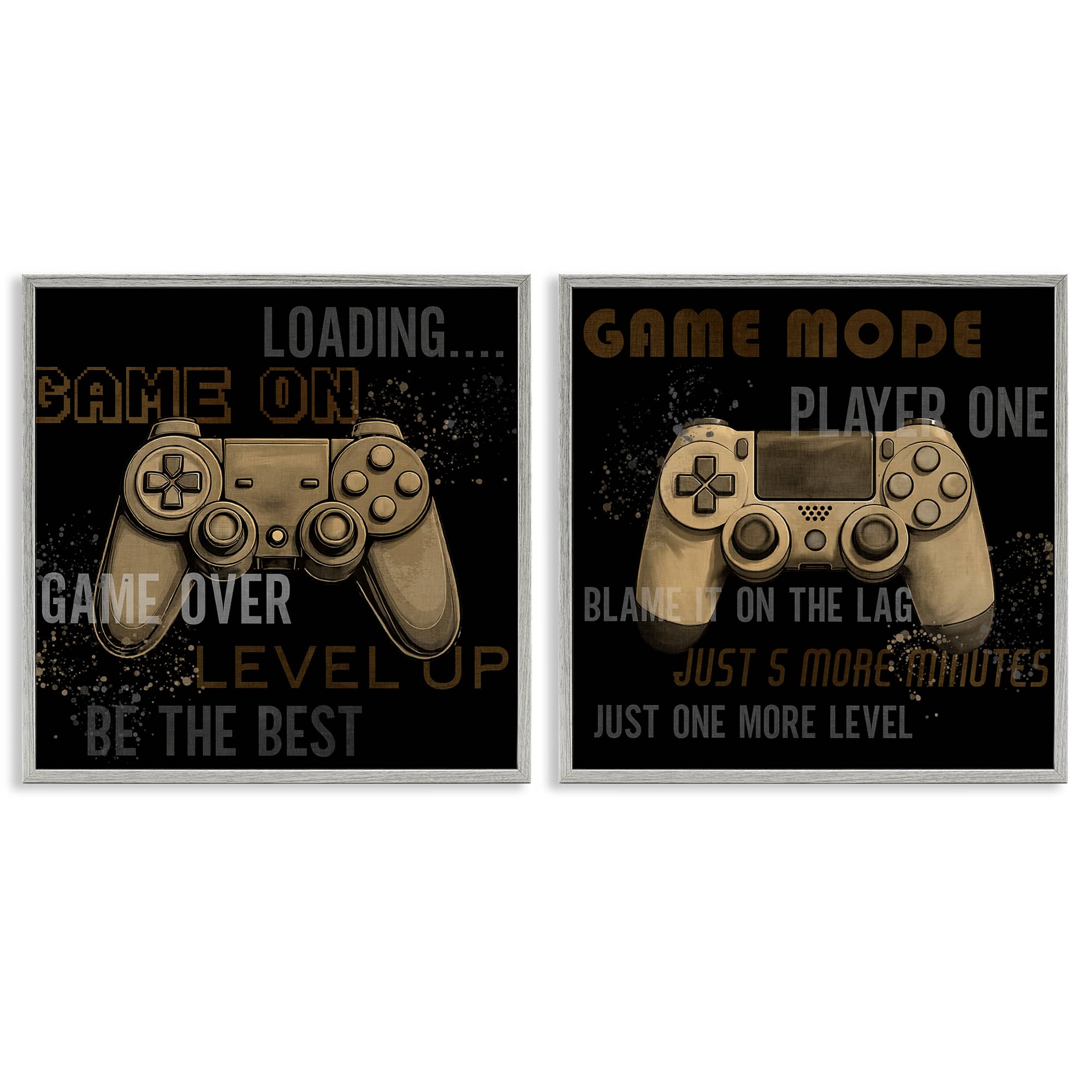 Stupell Industries B2-804-GFF-2PC-17X17 Vintage Game Controls and Phrases 2pc Framed Giclee Set design by Kim Allen