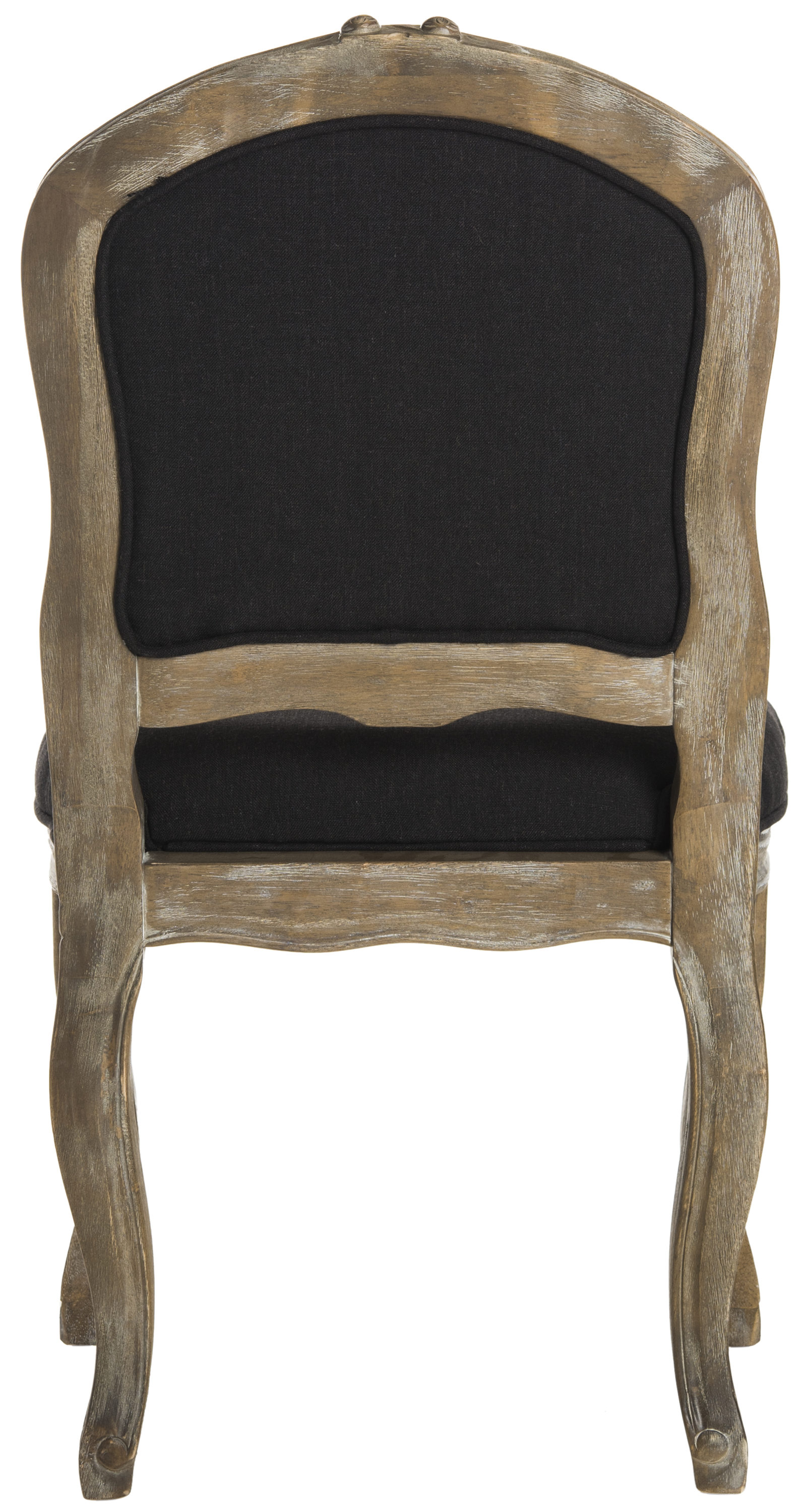 Elegant Black Linen & Rustic Oak French Leg Dining Chair, Set of 2
