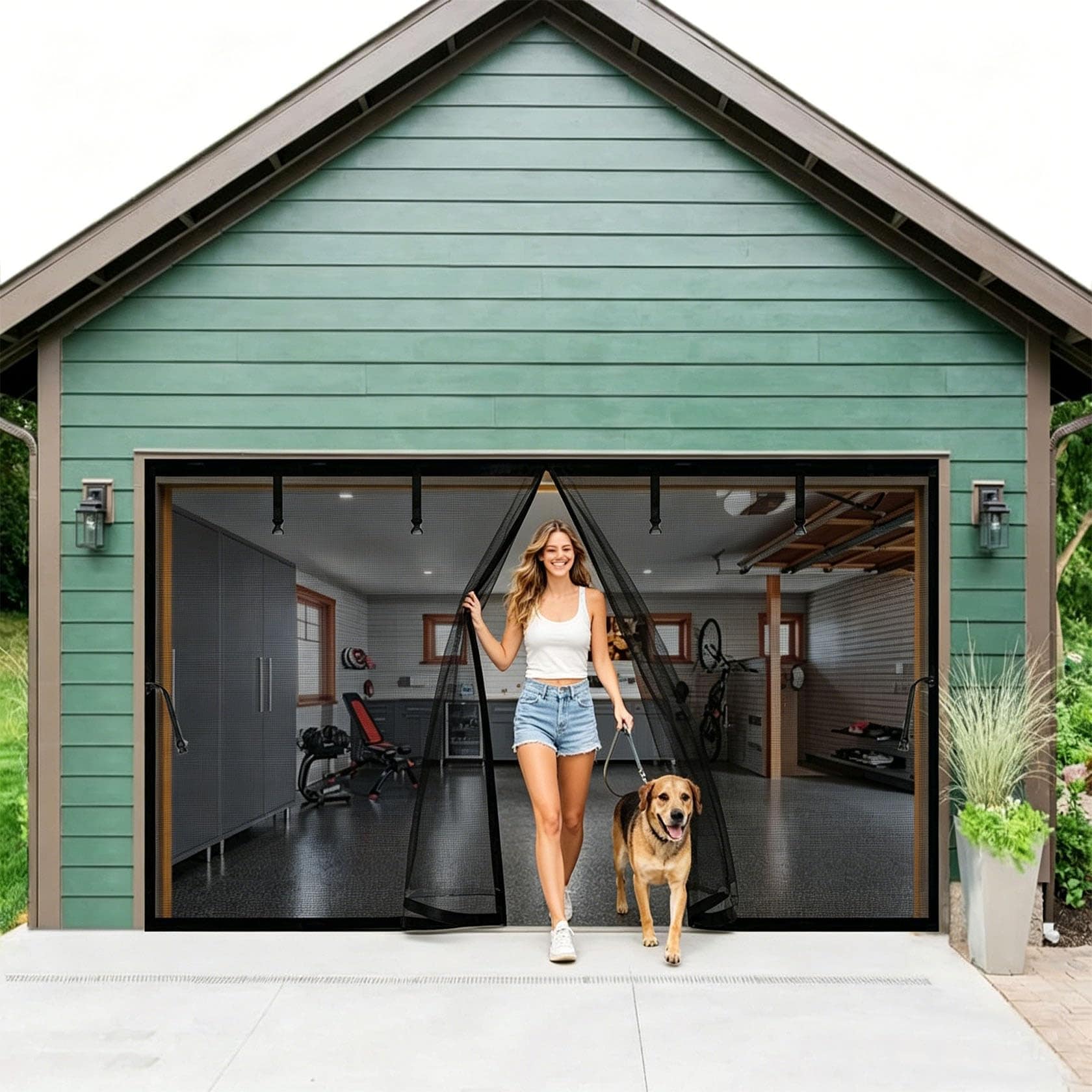 CYIKE  Magnetic Garage Door Screen 8x10ft WxH for 1 Car Heavy Duty Fiberglass Curtain Hands Free Pets Friendly Retractable Carport Garage Doors