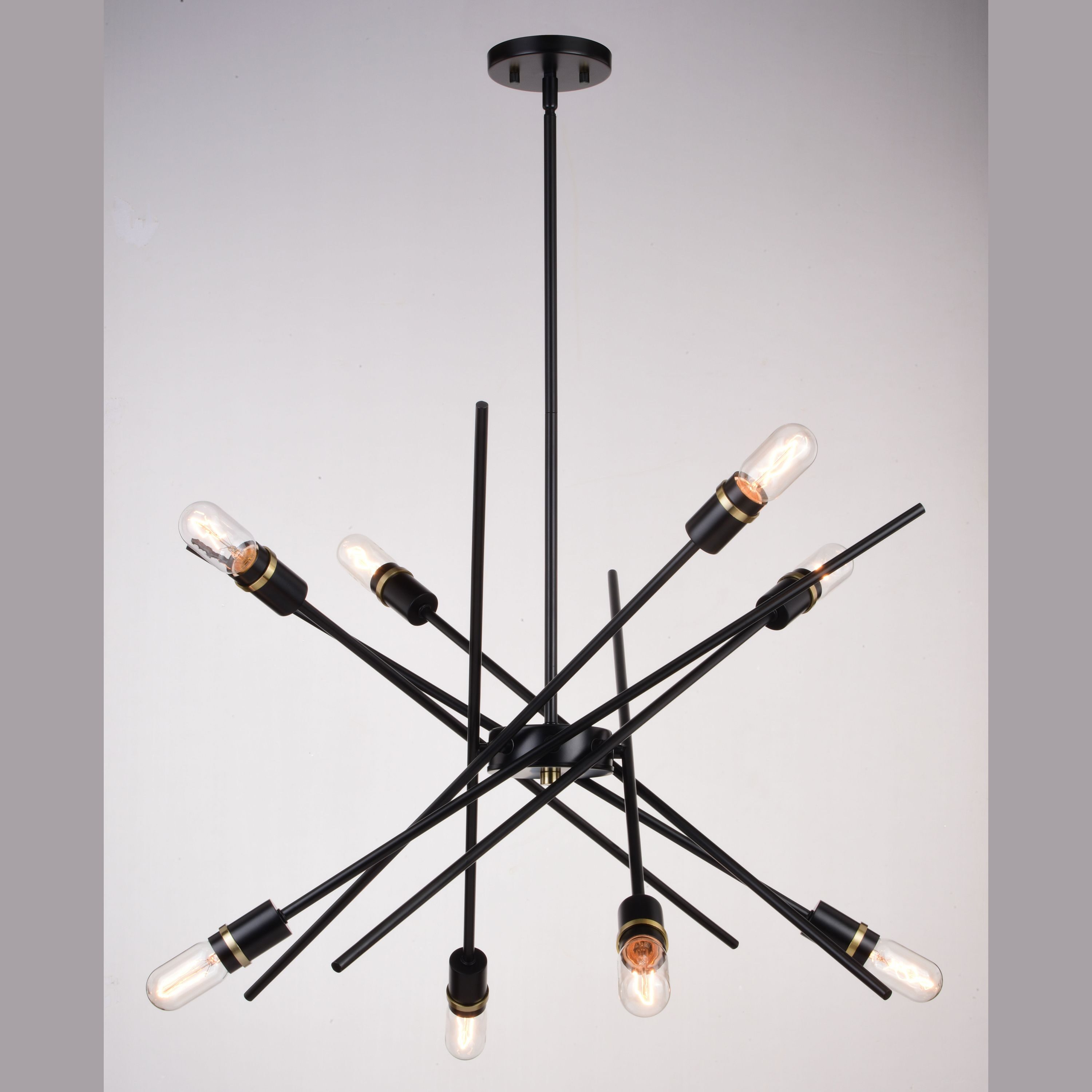 Halsted 29.25" Black and Satin Brass Mid-Century Modern Chandelier