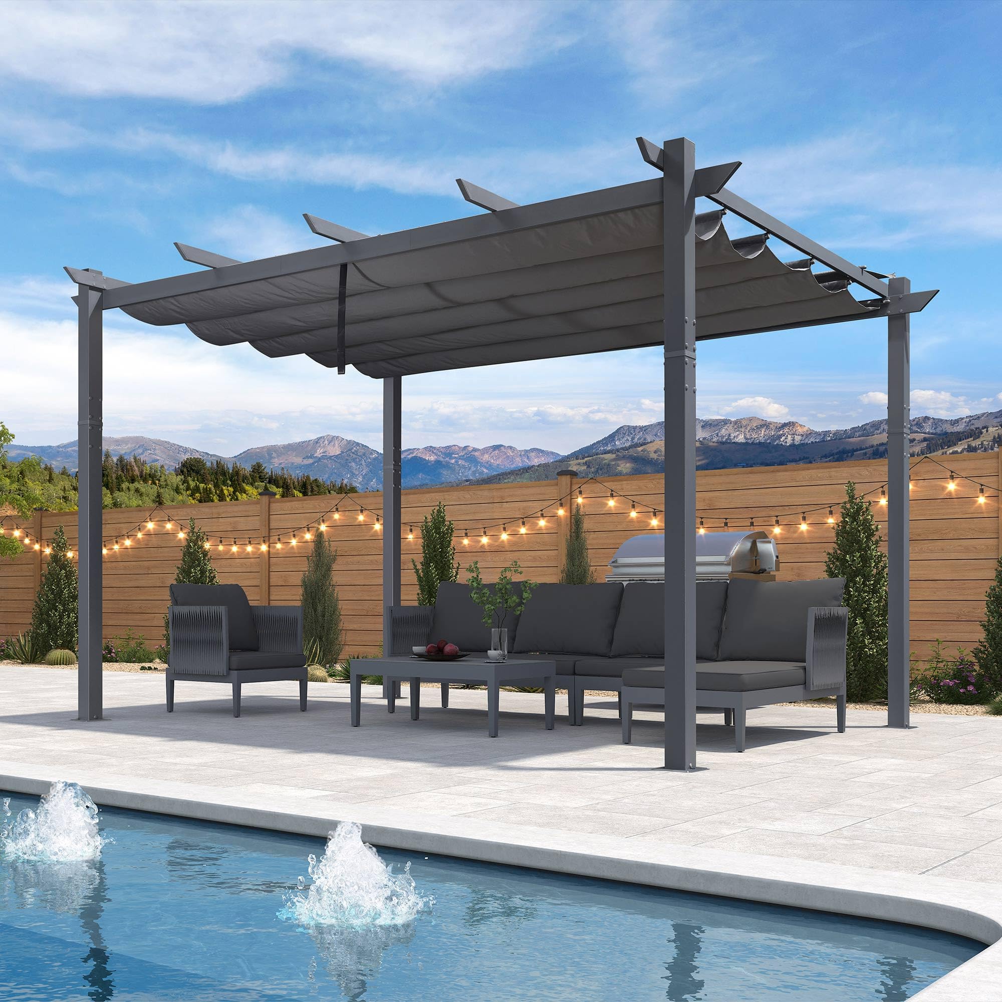 PURPLE LEAF LS06-XDPG10-GY Pergola 10-ft W x 10-ft L x 8-ft H Gray Metal Freestanding Pergola with Canopy