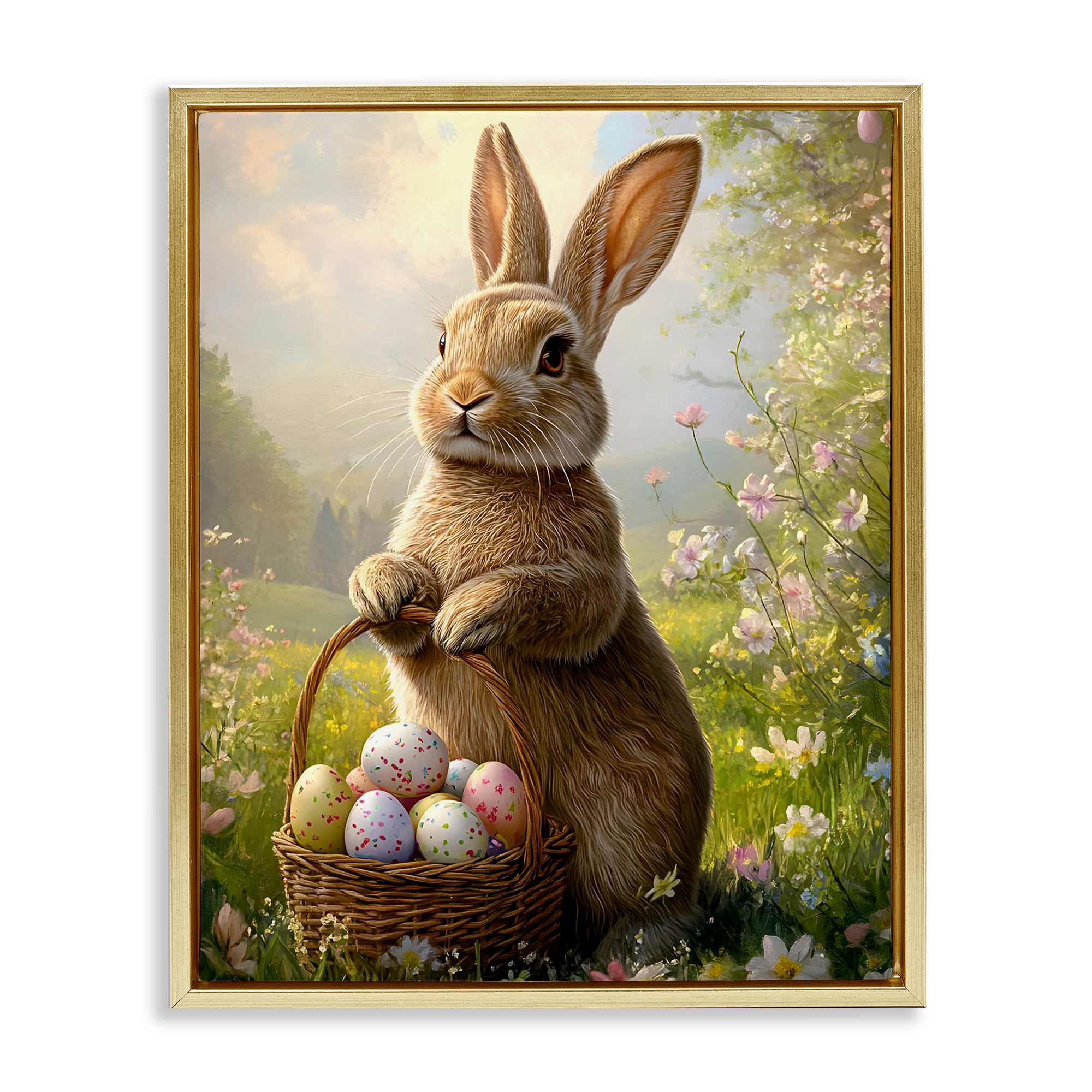 Stupell Industries BT-774-FFG-16X20 Bunny with Easter Basket Gold Framed Floater Canvas Wall Art By Franklyn Gregory 17 x 21