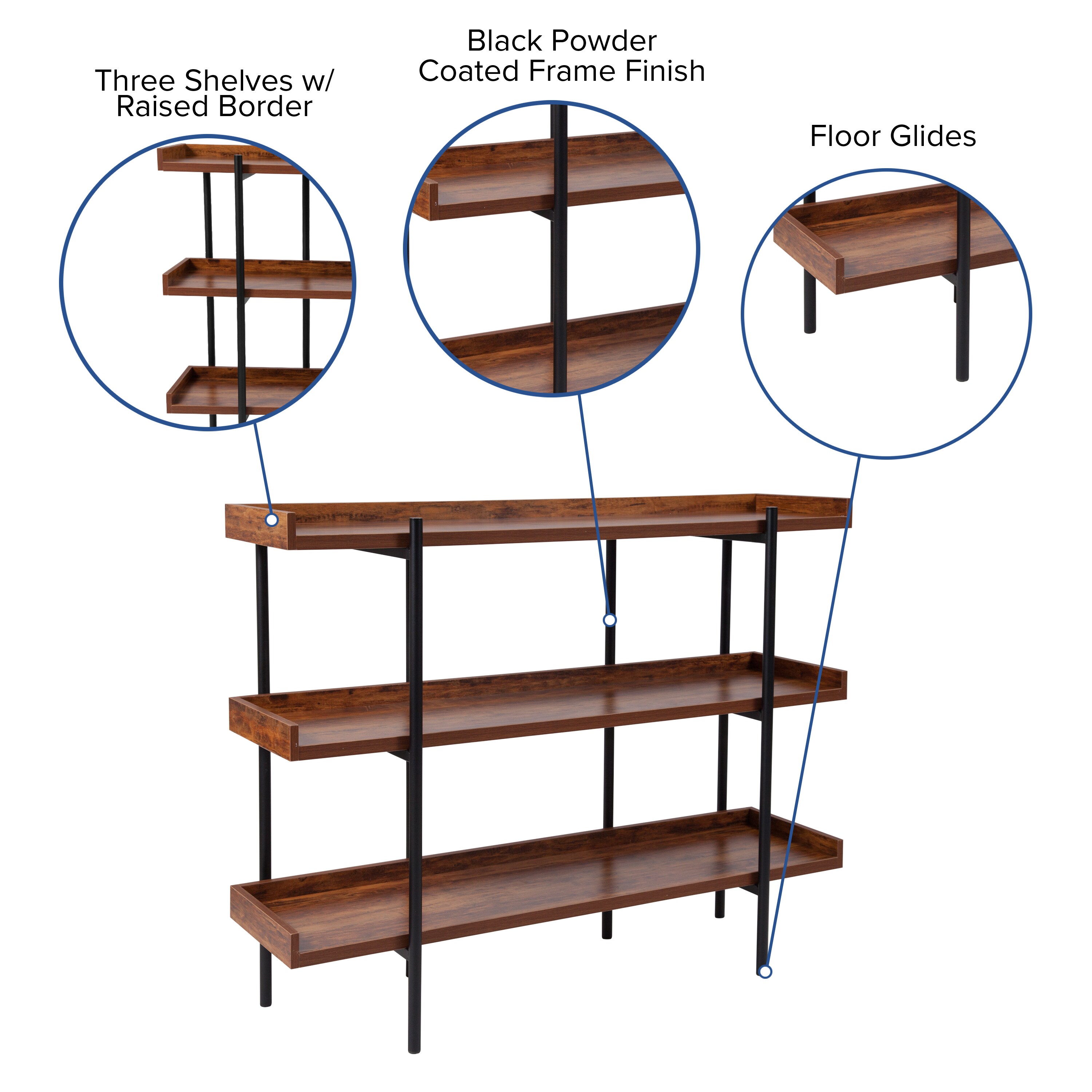 Modern Rustic Black Metal Frame 50" Display Shelf with Woodgrain Finish