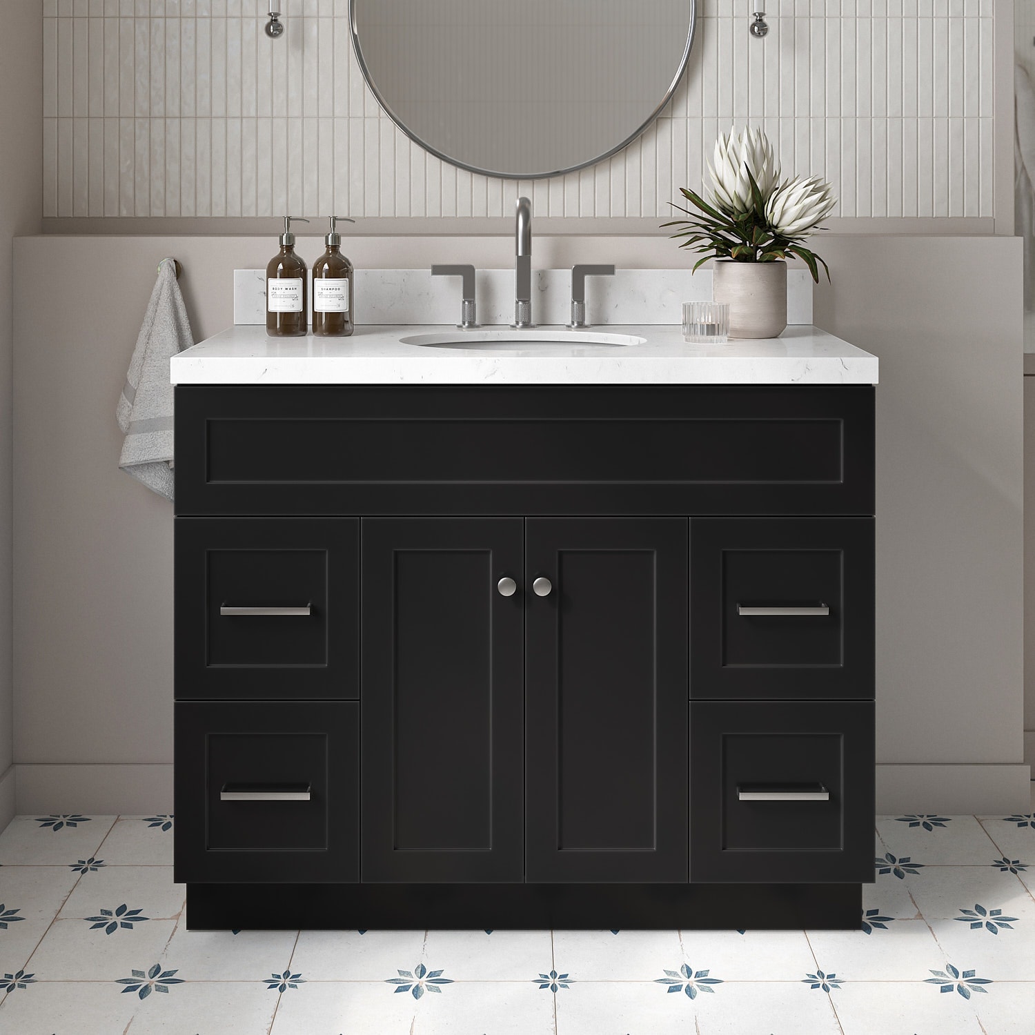 ARIEL F042SCQOVOBLK Hamlet 42-in Black Undermount Single Sink Bathroom Vanity with Carrara White Quartz Quartz Top