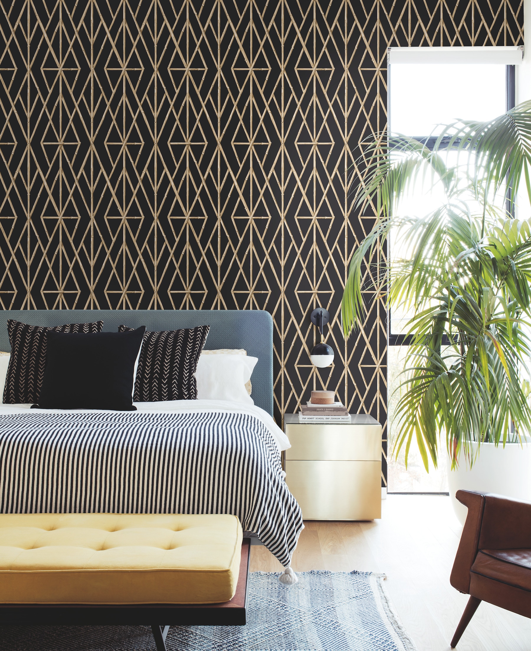 York Wallcoverings CV4448 Black Riviera Bamboo Trellis Wallpaper