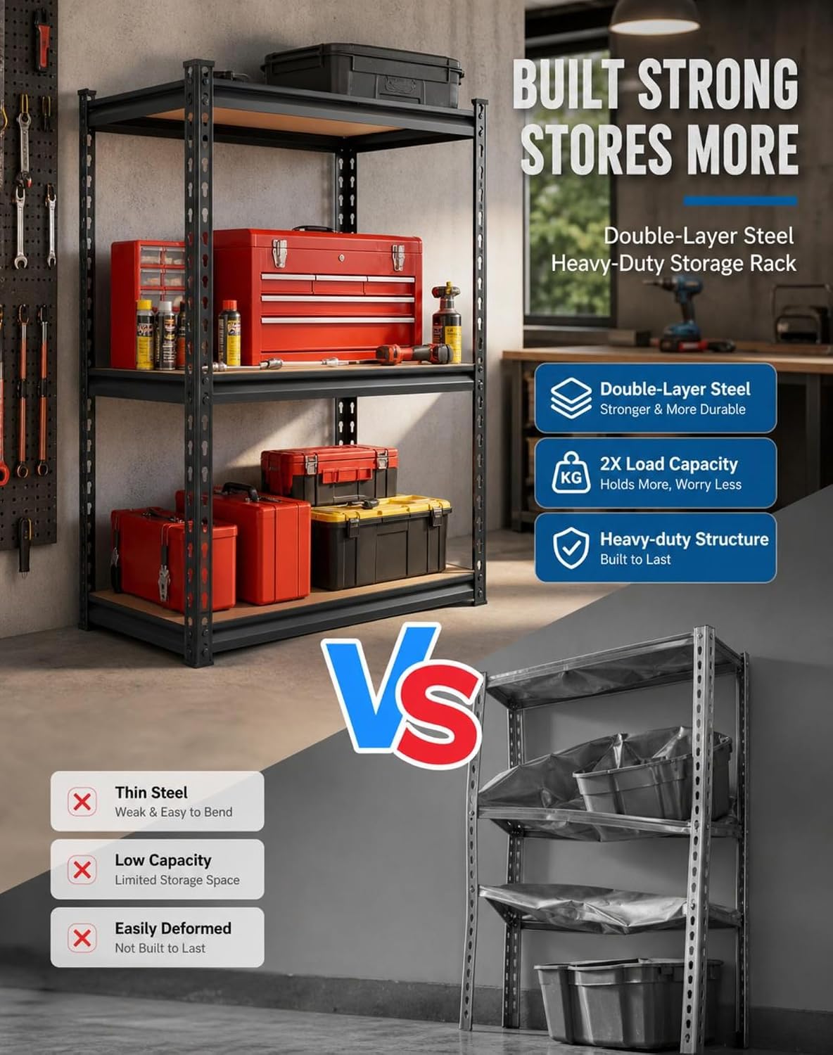 IdealHouse Garage Shelving-3 Tier Adjustable Storage Shelves 36in W x ...