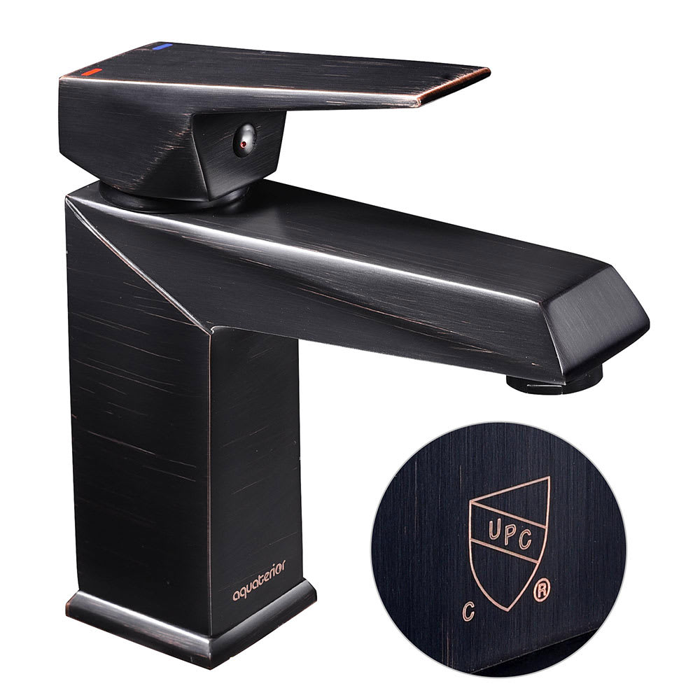 Yescom 81FH1011-4-7-ORB-LO Modern 1 Hole Bathroom Sink Faucet Square Cold and Hot Water Tap ORB