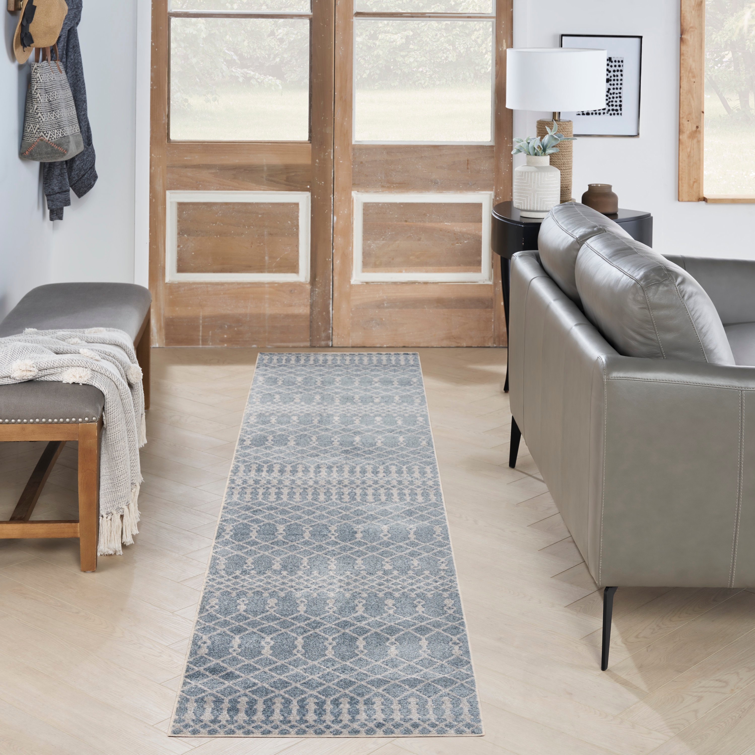 Nourison 099446122810 Astra Machine Washable 2 x 8 (ft) Loomed Polyester Blue Rectangular Indoor Tribal Bohemian/Eclectic Machine washable Runner rug
