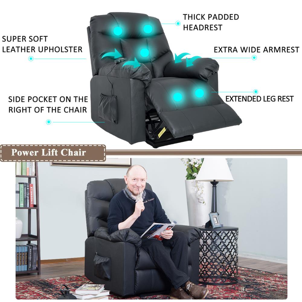 Costway Power Lift Recliner Chair Sofa for Elderly w/ Side Pocket & - Black