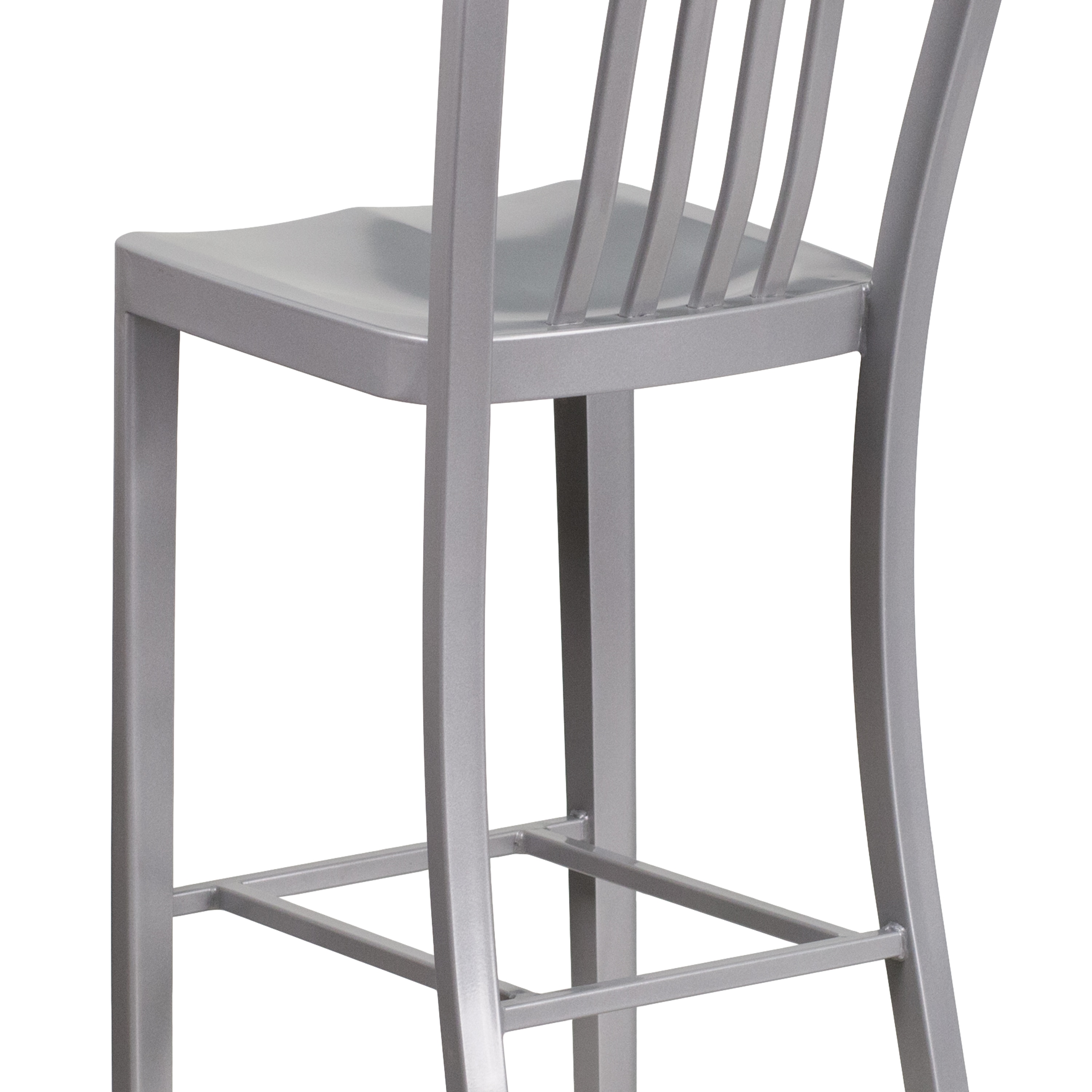 Silver Metal 30" High Indoor-Outdoor Barstool with Slat Back