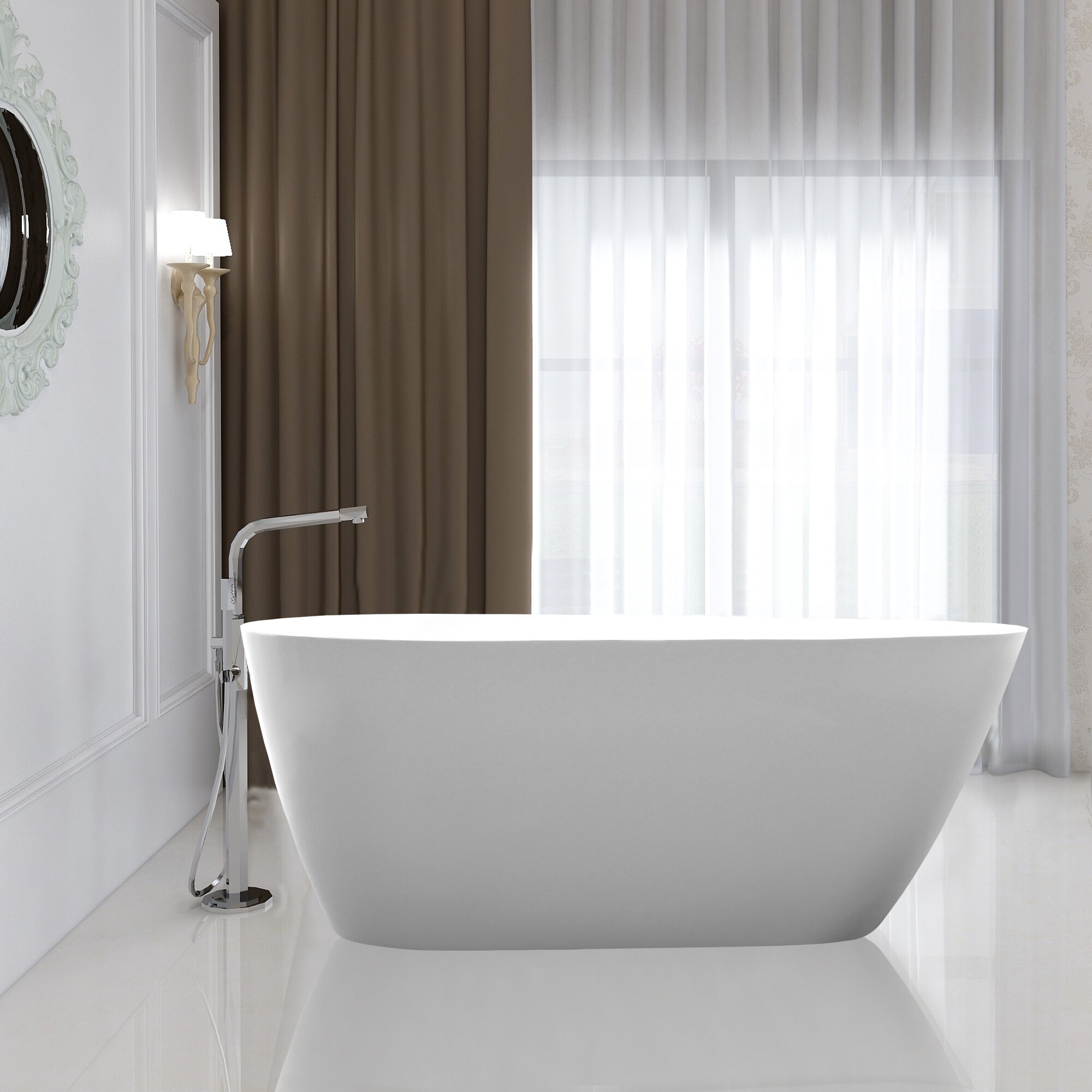 White and Titanium Gold Acrylic Freestanding Soaking Bathtub