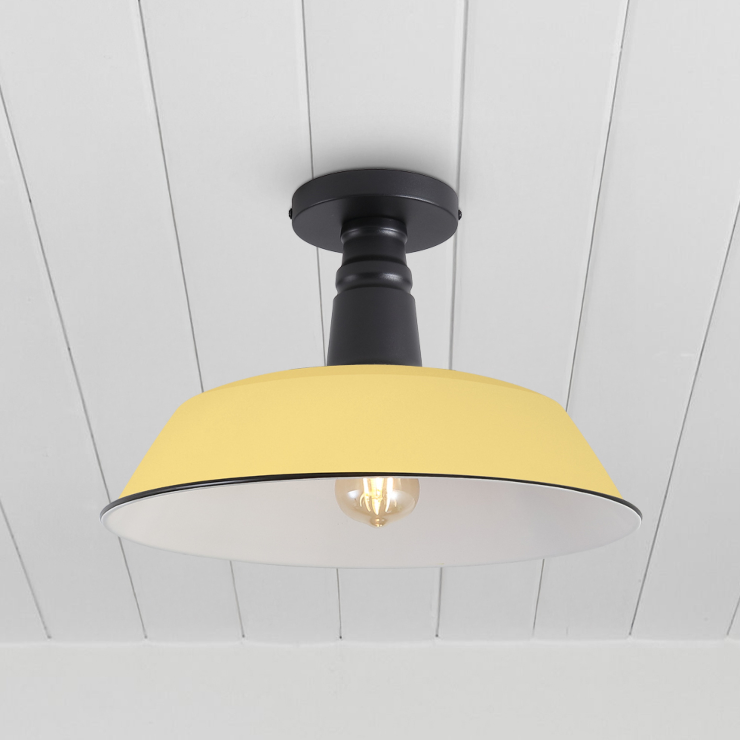 JONATHAN  Y JYL7617H Camilla 14" Classic Industrial Iron 1 -Light 14-in Polished Yellow Indoor/Outdoor Semi Flush Mount Light