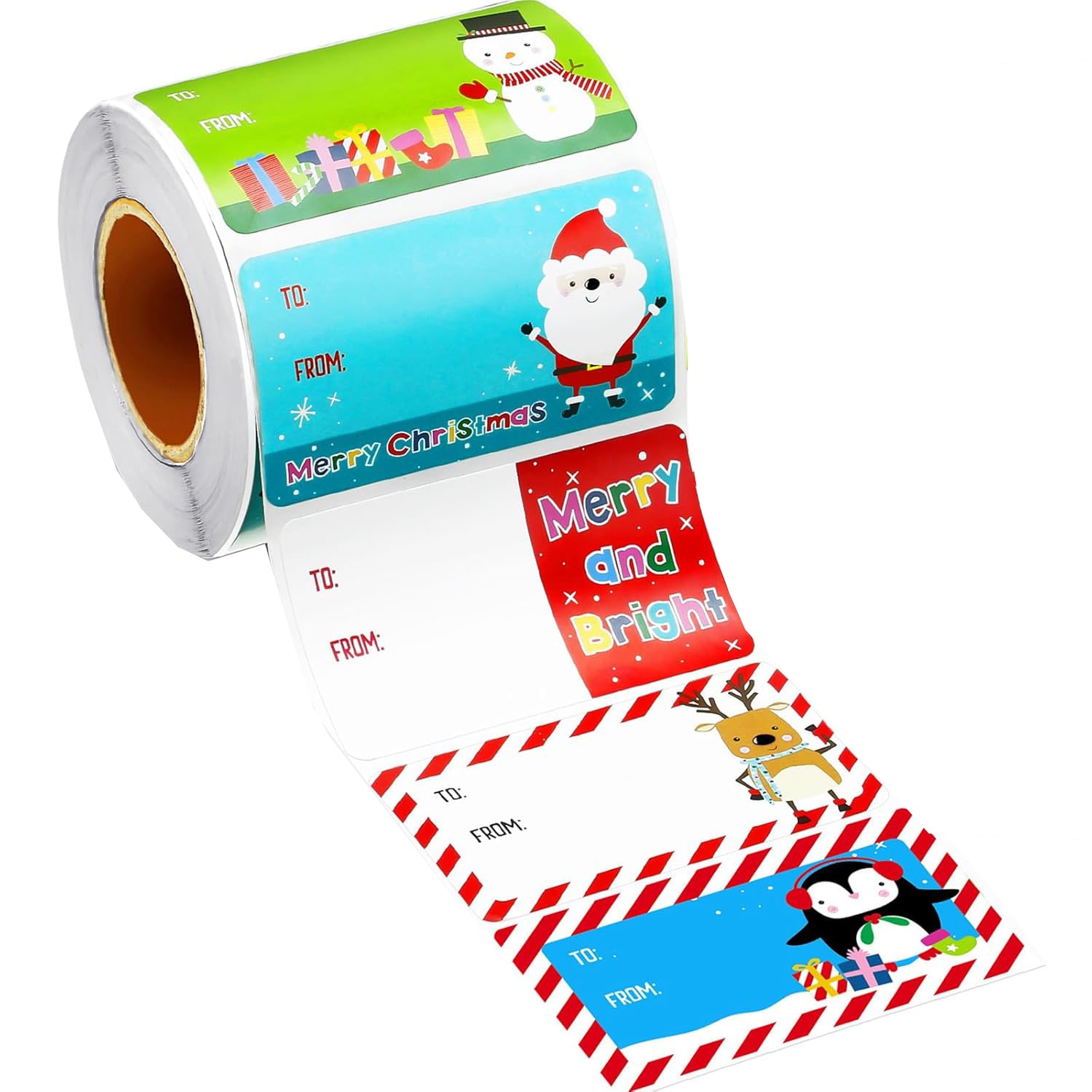 Etokfoks  500 piece Christmas gift tag stickers self adhesive name labels classic patterns 2 95 x 1 6 in coated paper roll for holiday