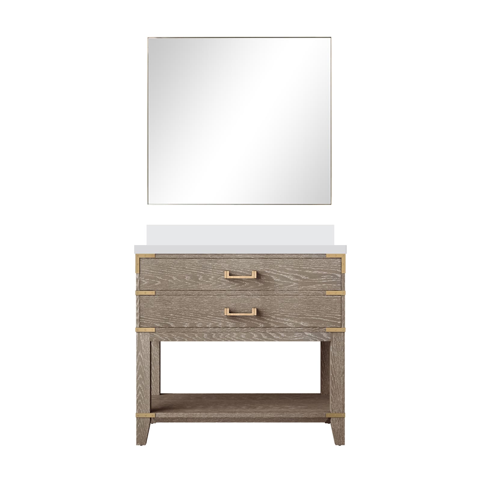Lexora LVGR36SR310 Greenberg 36-in Grey Oak Undermount Single Sink Bathroom Vanity with White Cultured Marble Top (Mirror Included)
