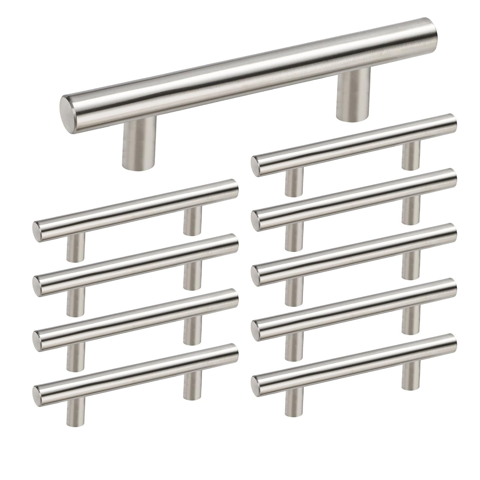 Linder Group Inc Brushed Nickel Cabinet Pulls 10 pack 3 inch center to center stainless steel handles for kitchen and bathroom cabinets drawer pulls hollow