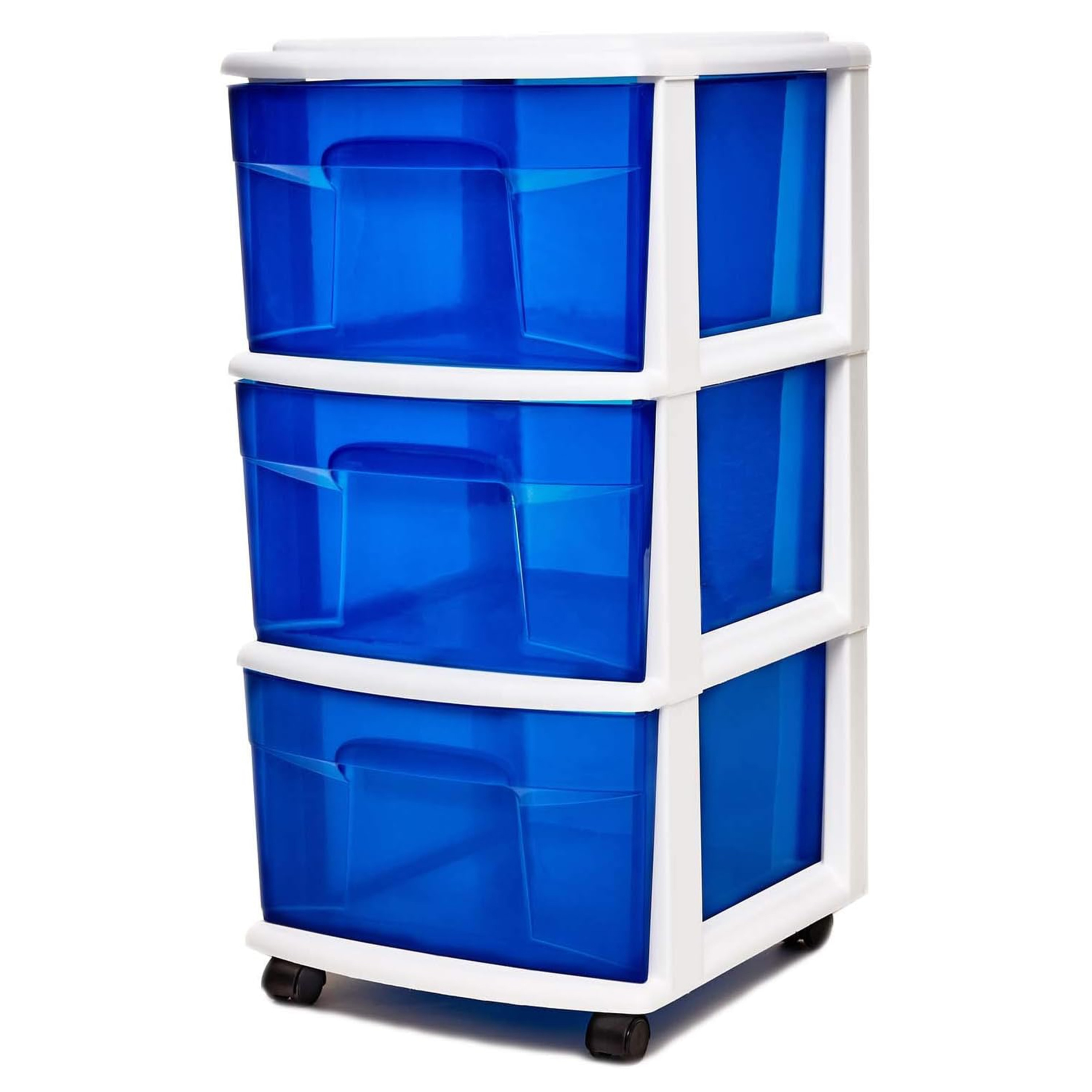 Homz Products 3 Drawers Blue Rolling Plastic Storage Drawer Cart 25 5