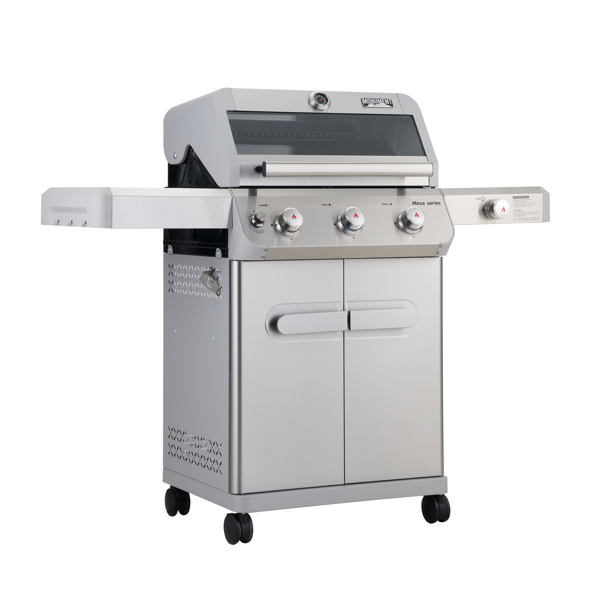 Monument Mesa Stainless Steel 3-Burner Liquid Propane Gas Grill with 1 Side Burner M305 Sansujyuku sansujyuku.com