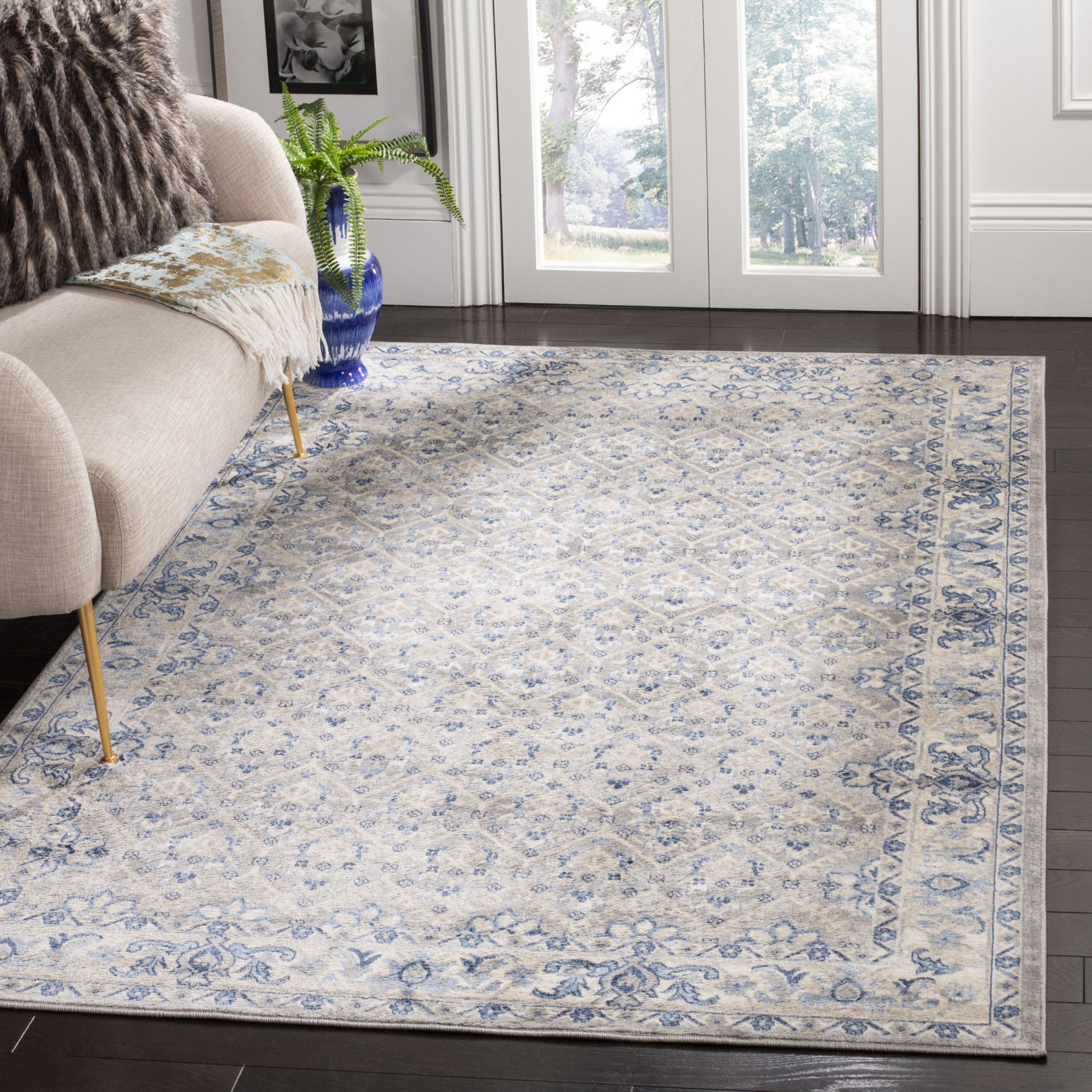 Safavieh BNT869G-24 Brentwood Dile 2 x 4 (ft) Loomed Polypropylene Light Gray/Blue Rectangular Indoor Distressed/Overdyed Vintage Runner rug