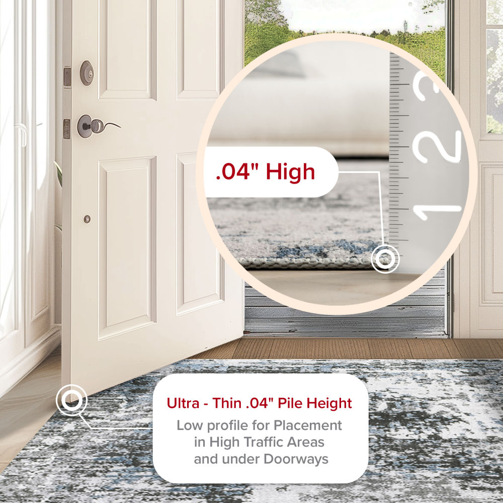 Reversible Abstract Gray Synthetic 4' x 6' Easy-Care Area Rug