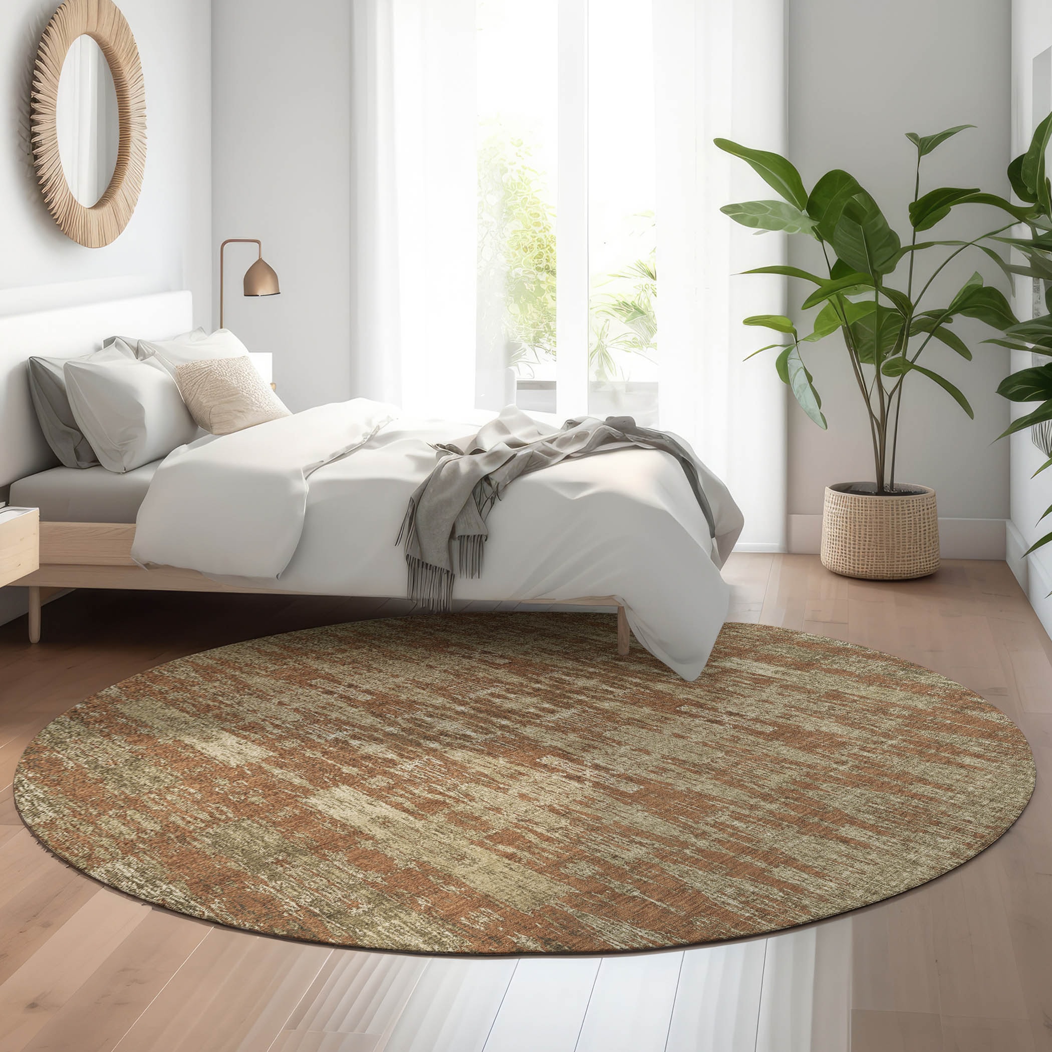 Addison Rugs AMF580PK8RO Mayfield AMF580PK 8 x 8 (ft) Loomed Paprika Round Indoor Geometric Machine washable Pet Friendly Area rug