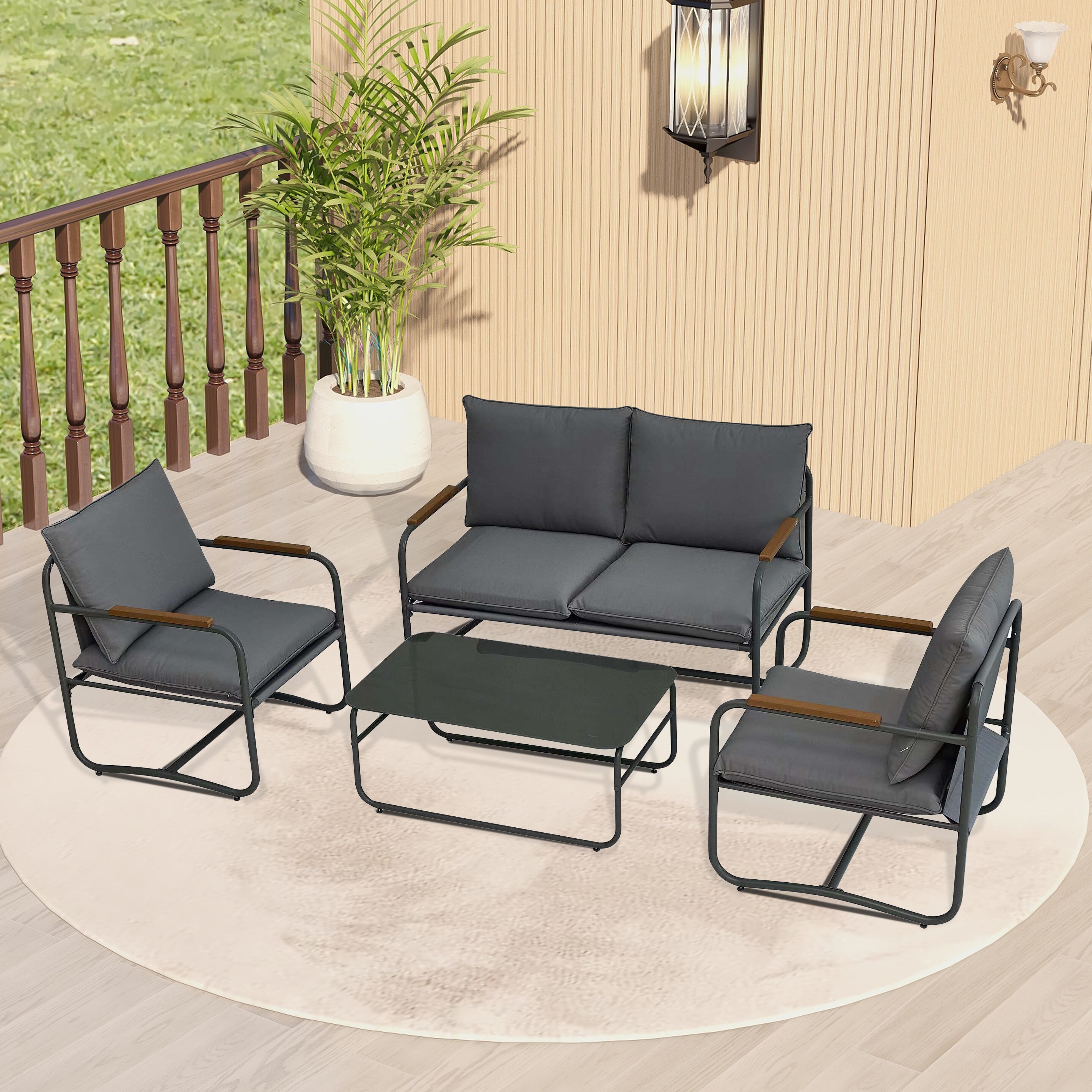 Xspracer ML-PCS2142 4 -Piece Patio Sofa Conversation Set with Gray Cushions