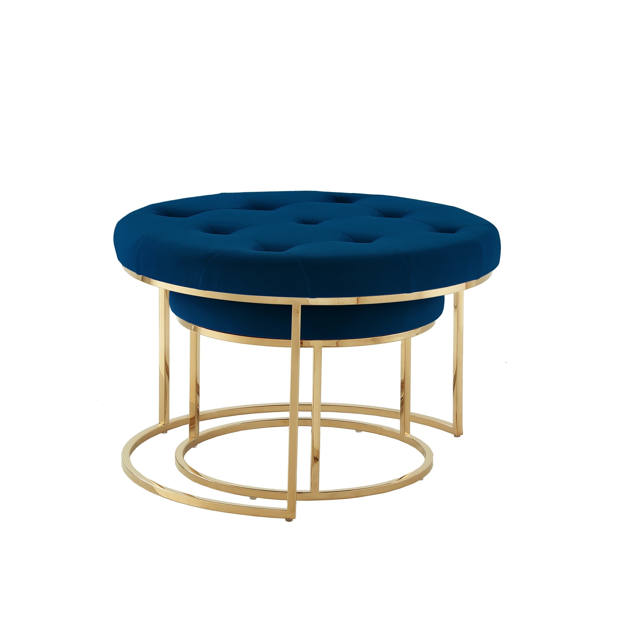 Nicole Miller NON106-02NG-LS Draven Modern Navy/Gold Velvet Round Ottoman
