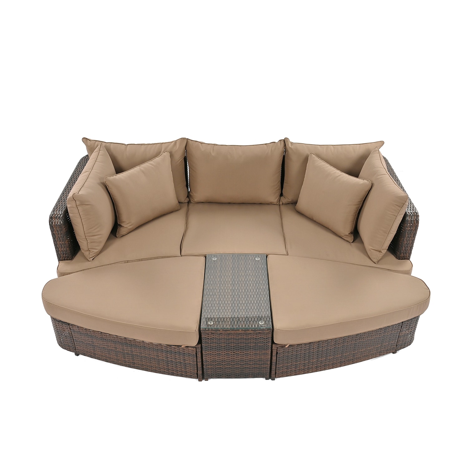 SINOFURN SYA010480BN Rattan Outdoor Daybed with Brown Cushions and Rattan Frame