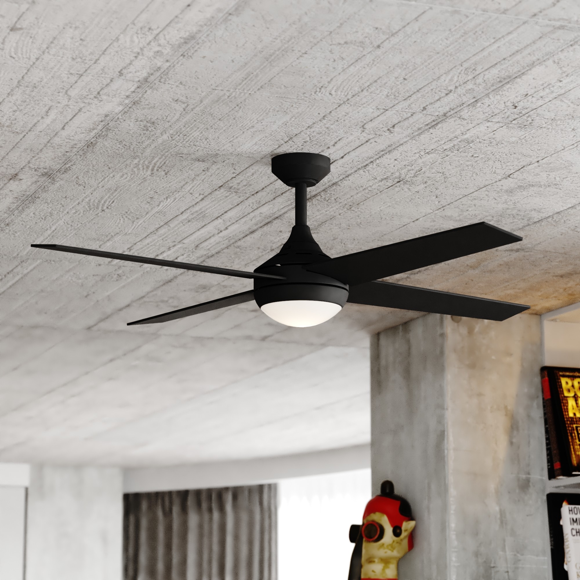 Cascadia F0125 Hamlin 52-in Integrated LED Black with Black-Brown Hickory Blades Ceiling Fan With Light and Remote ( 4 -Blade )