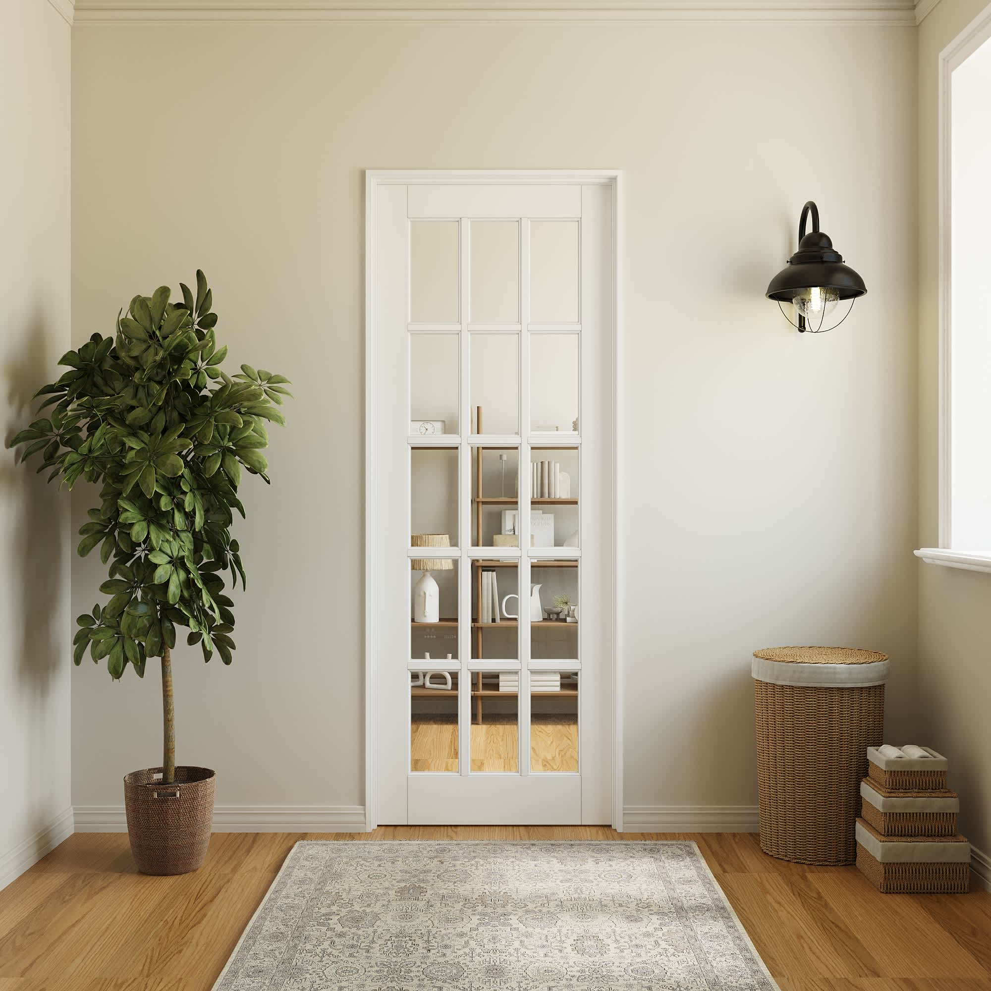 Ark Design 15-Lite Solid Core MDF Clear Glass and Manufacture Wood White Primed Interior Door Slab 30-in x 80-in