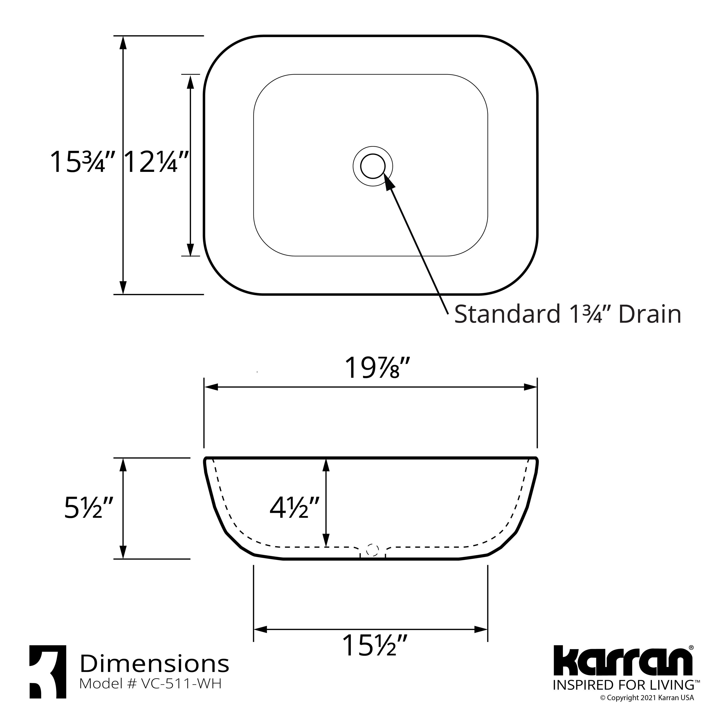 Karran Valera White/Glossy Vessel Rectangular Modern Bathroom Sink (19.875-in x 15.75-in)