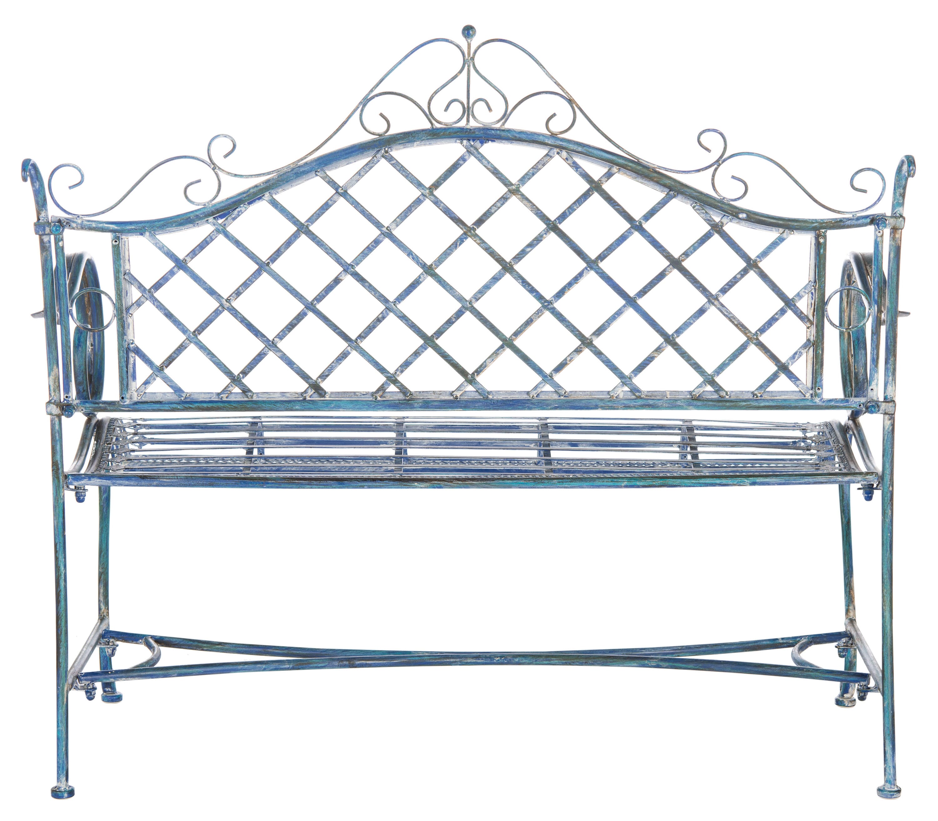 Safavieh PAT5017C Abner 45.8-in W x 40-in H Antique Blue Wrought iron Garden Bench