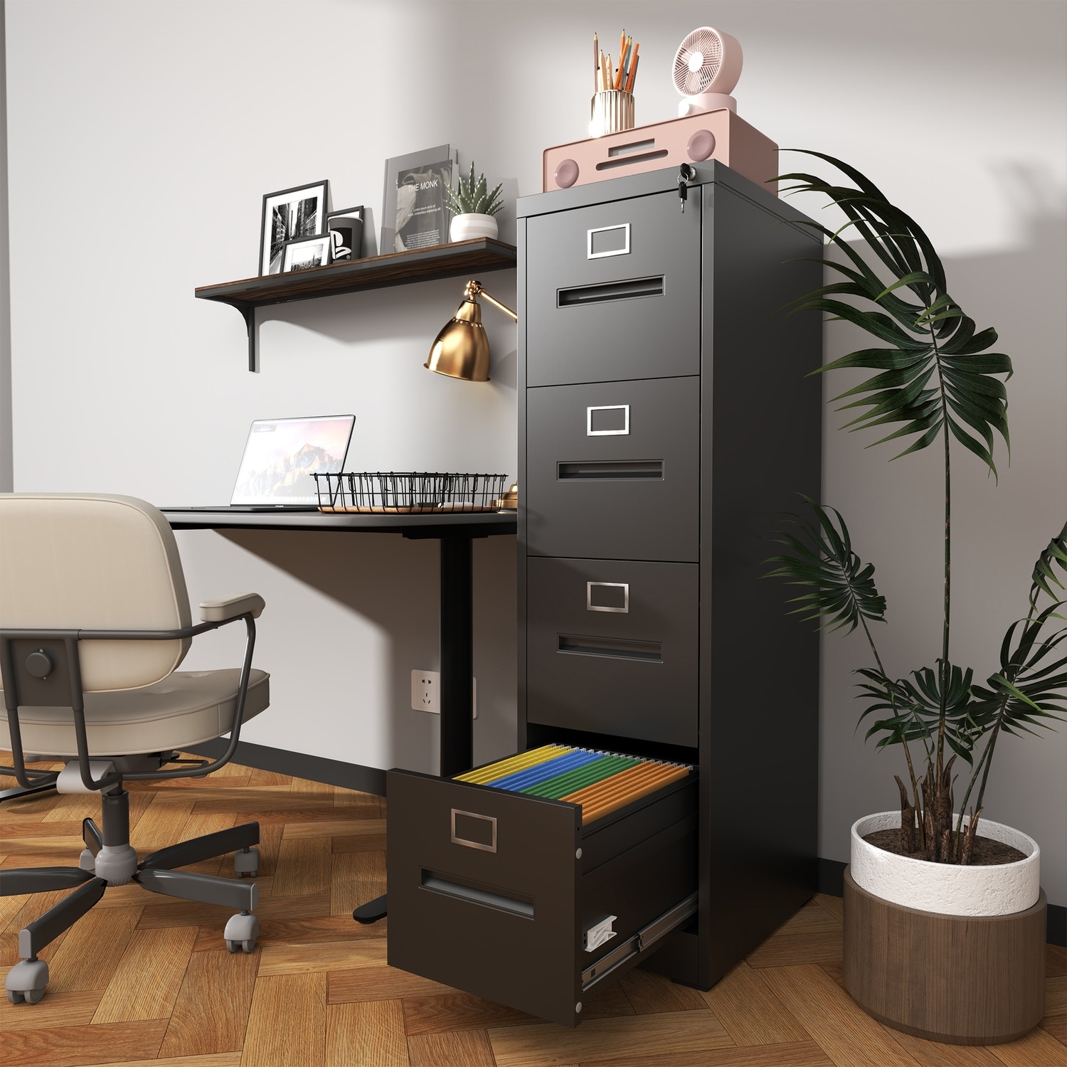 Boyel Living 4 Drawer File Cabinet with Lock Metal Vertical File Cabinet Office Home A4 Legal Letter Size Narrow File Cabinet Locked Assembly Required