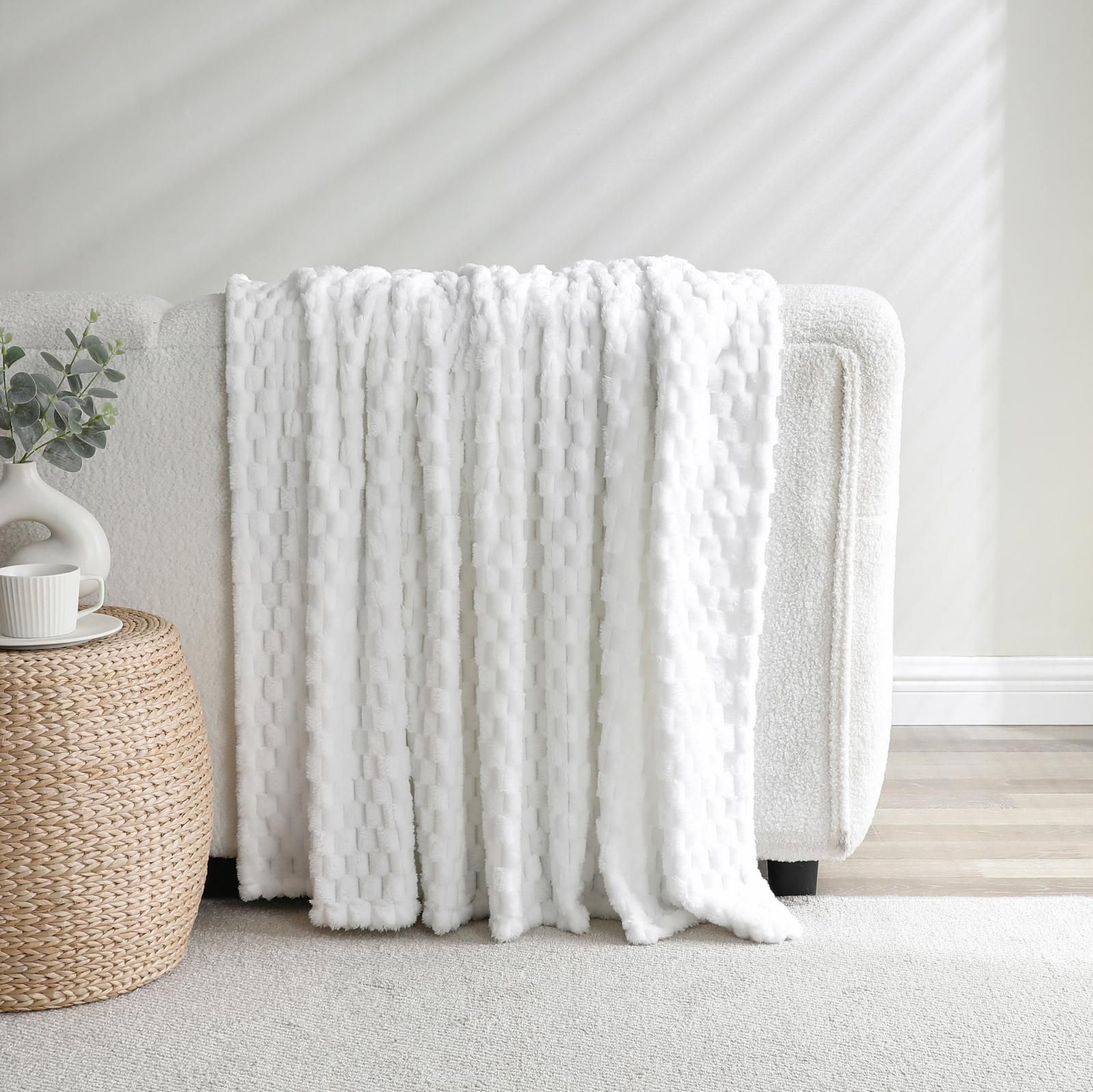 KATE AURORA Leylani Ultra Soft and Plush Luxurious Accent Throw Blanket 50 in W x 60 in L White