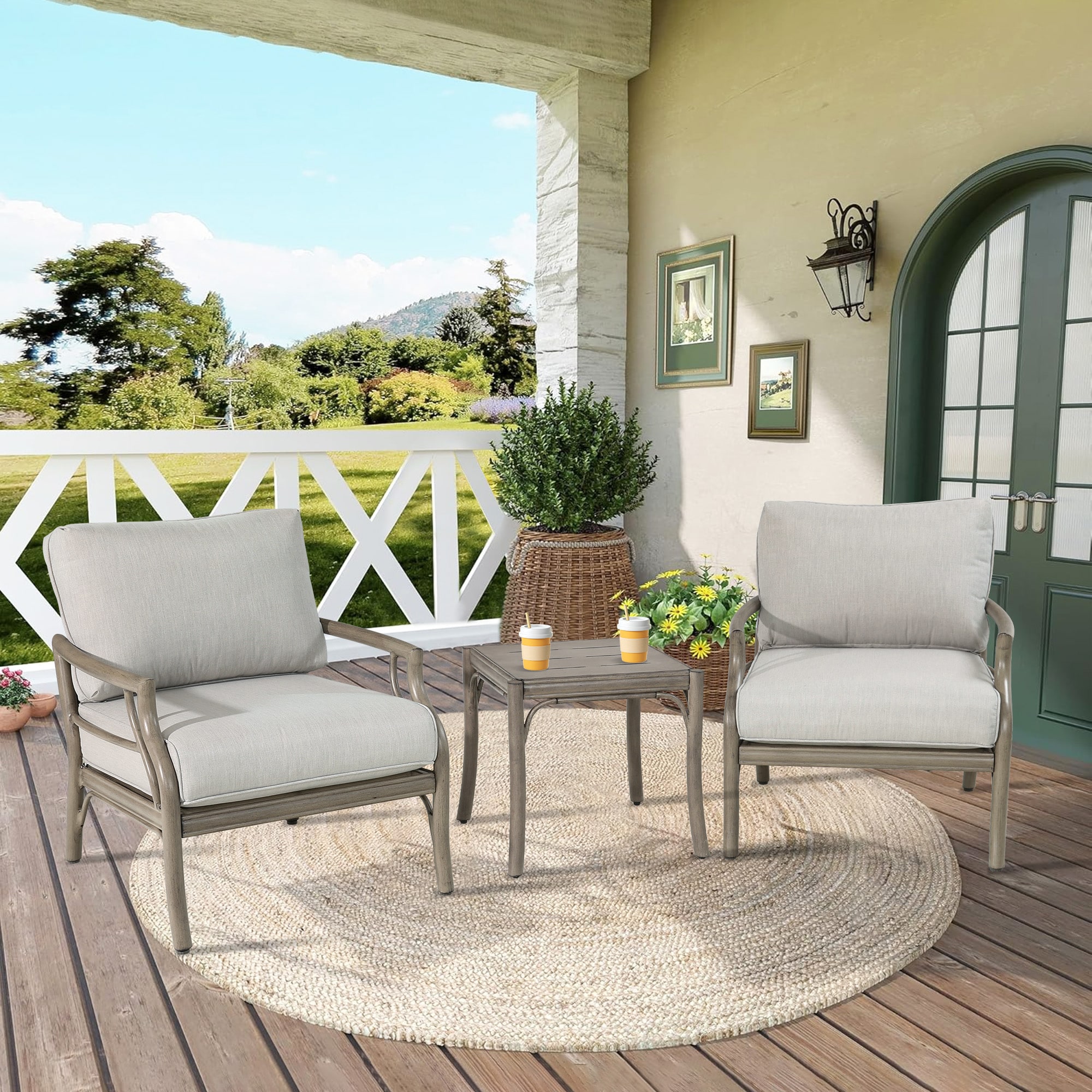 PEAK HOME FURNISHINGS 970455X2-HB-475 Lamando Outdoor Sectional with Gray Cushions and Aluminum Frame