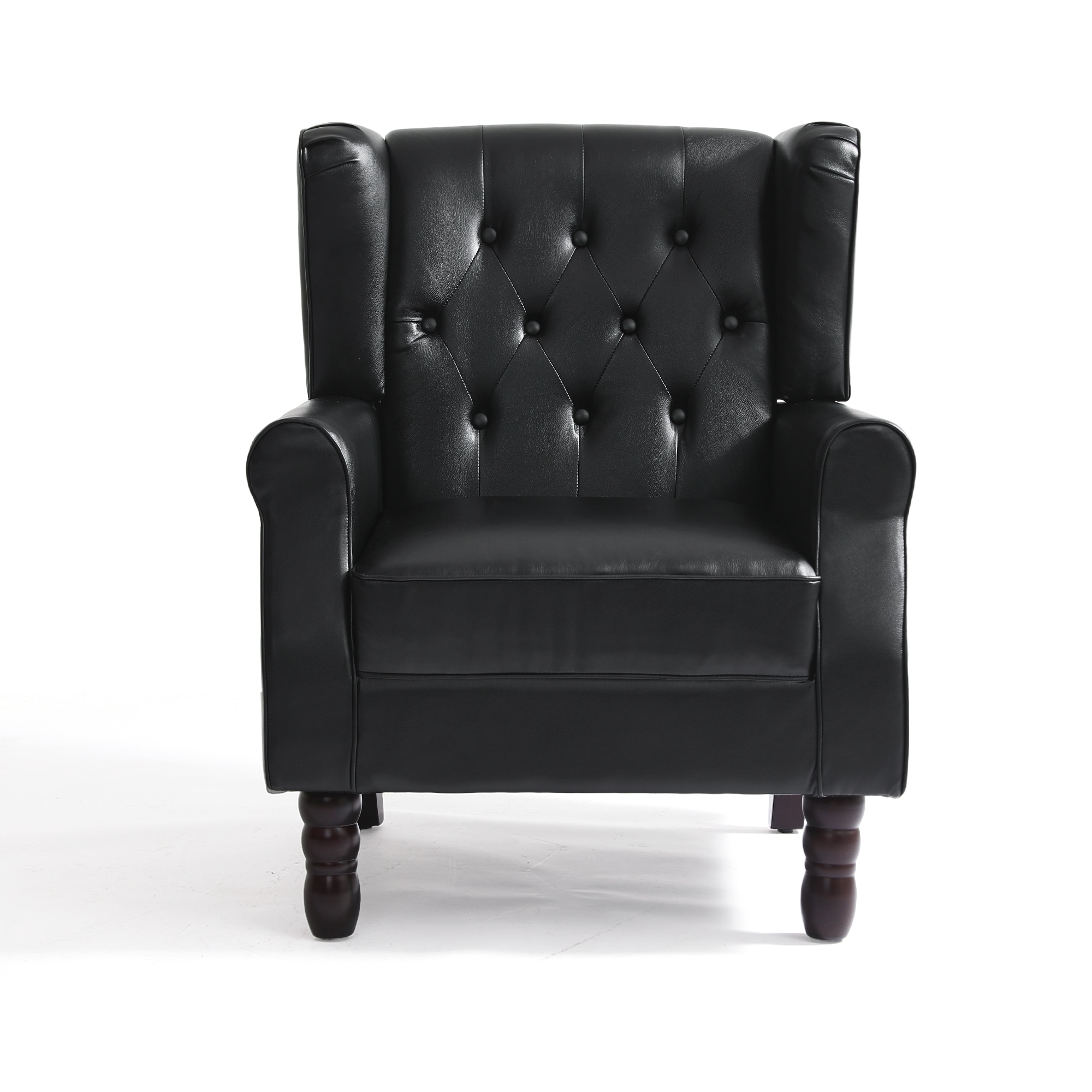 Dreamsidea Leather Wooden Accent Armchair With Button Tufting On The Backrest Black