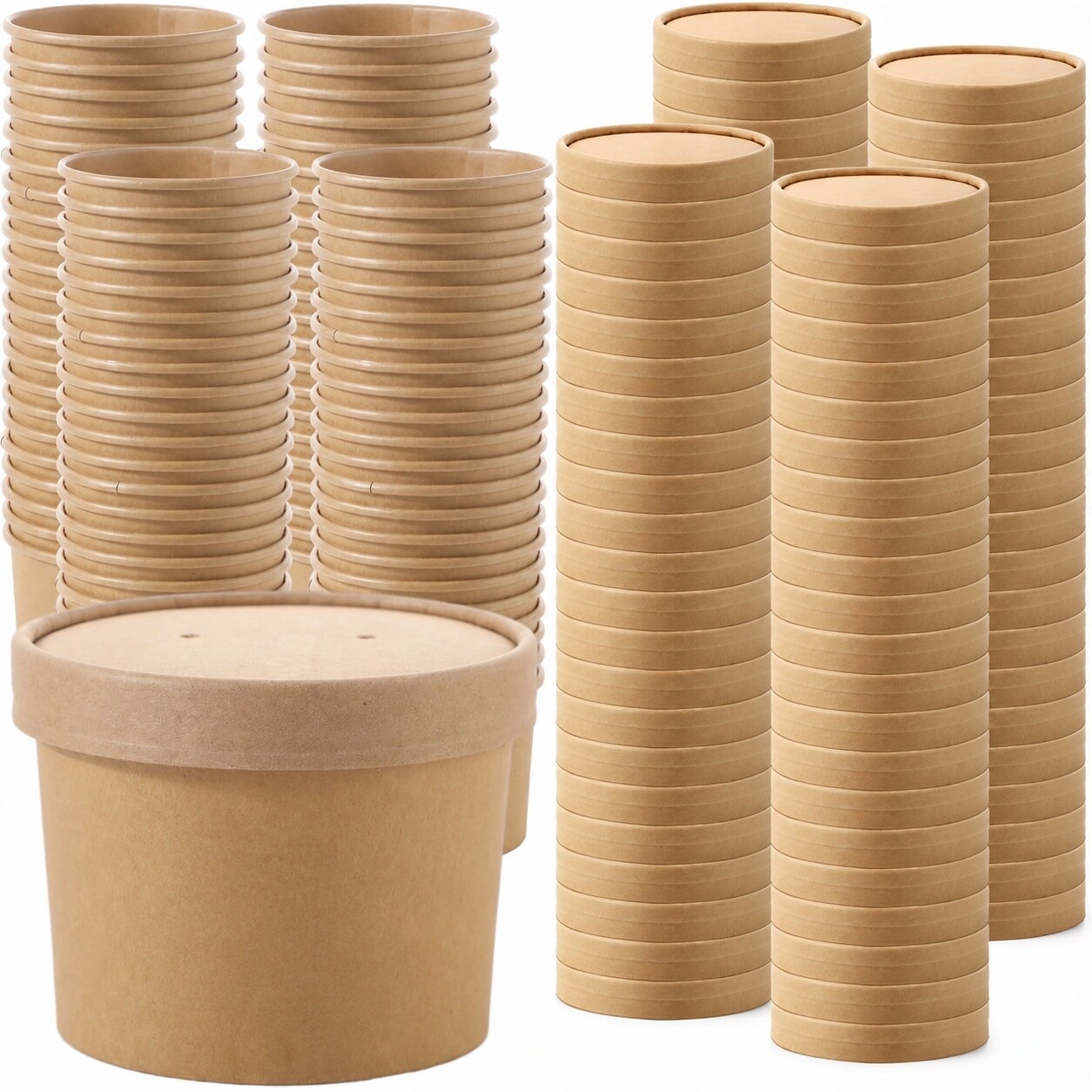KIWDZFU  100 pack disposable kraft paper soup containers with lids 12 oz microwave safe food storage cups for hot or cold meals ice cream dessert