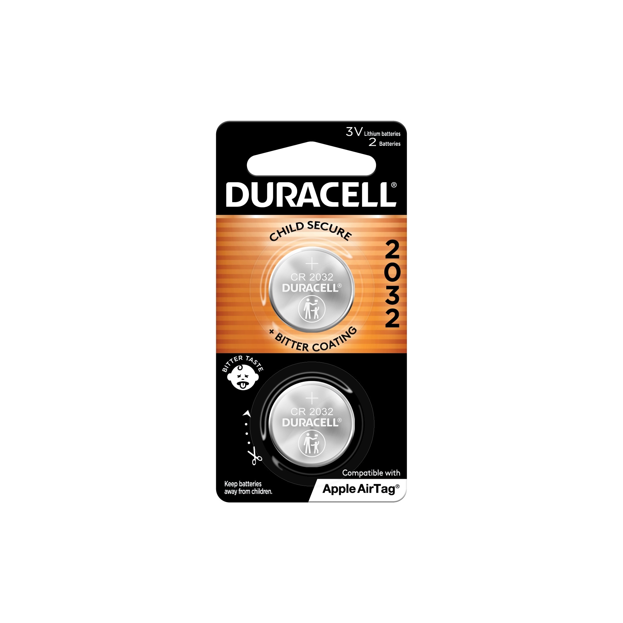 DURACELL CR2032 3V Lithium Battery, Child Safety Features, 2 Count Pack,  Lithium Coin Battery for Key Fob, Car Remote, Glucose Monitor, CR Lithium 3